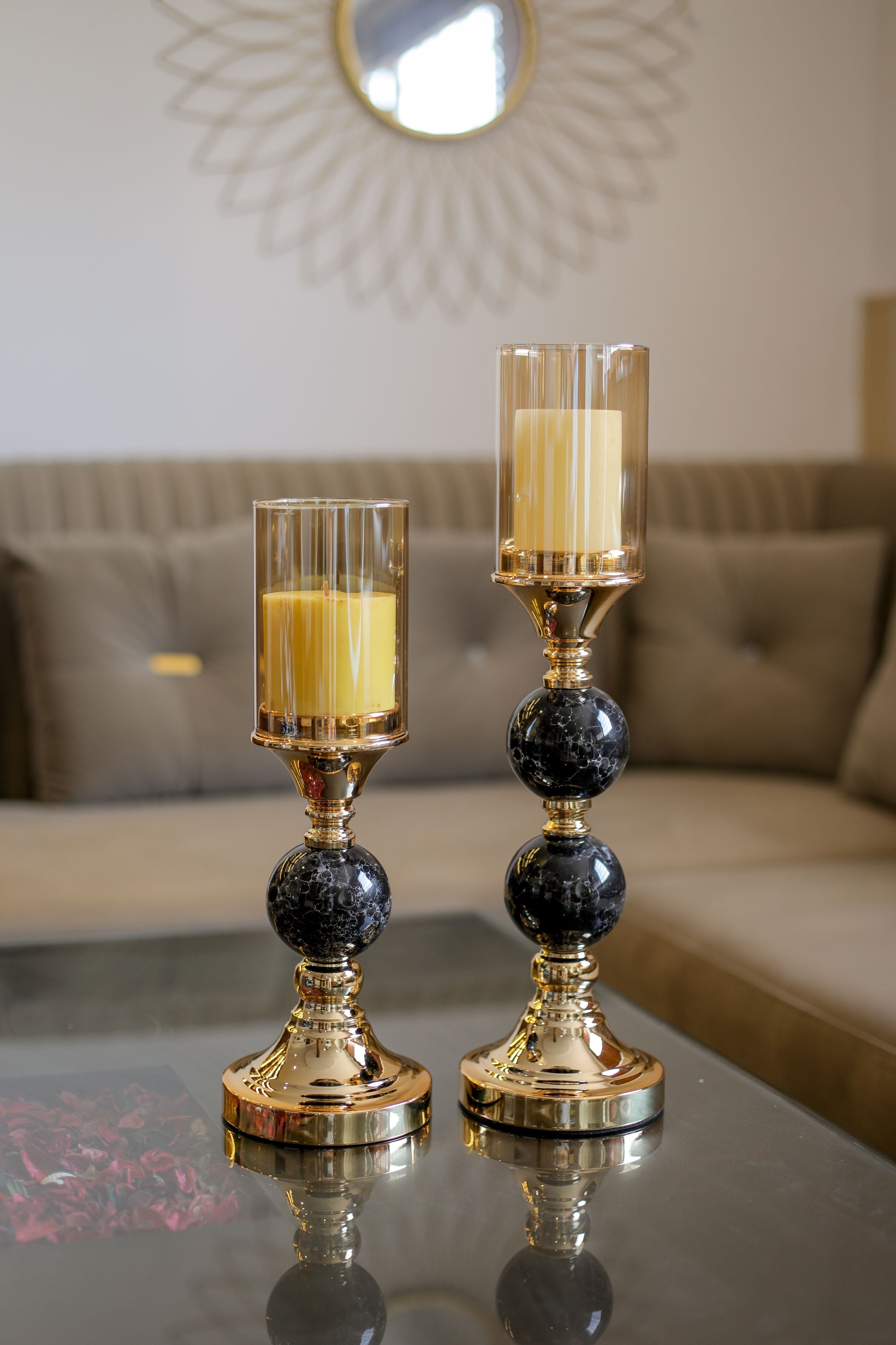 Black Marble Design Candle Stand