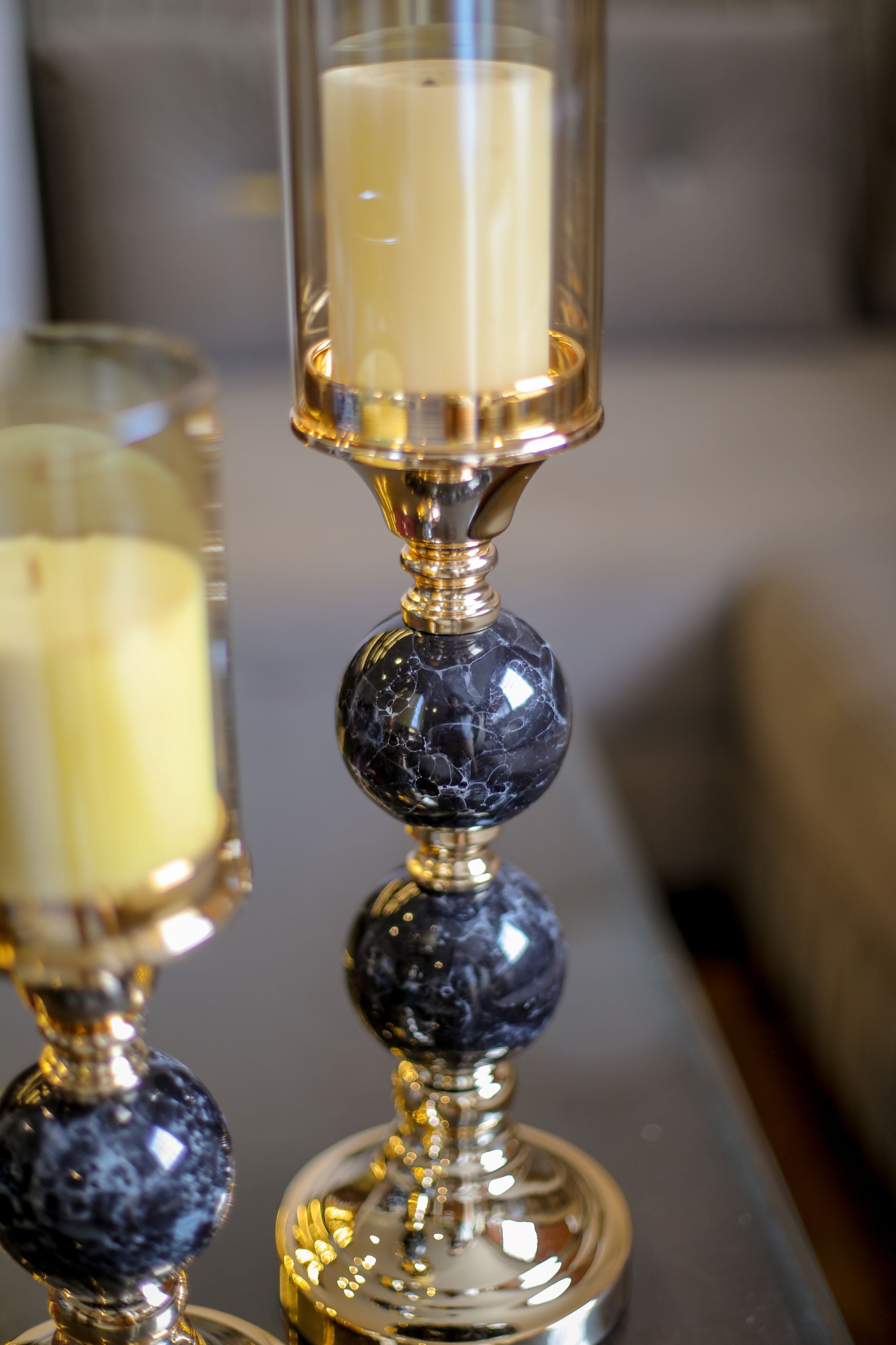 Black Marble Design Candle Stand