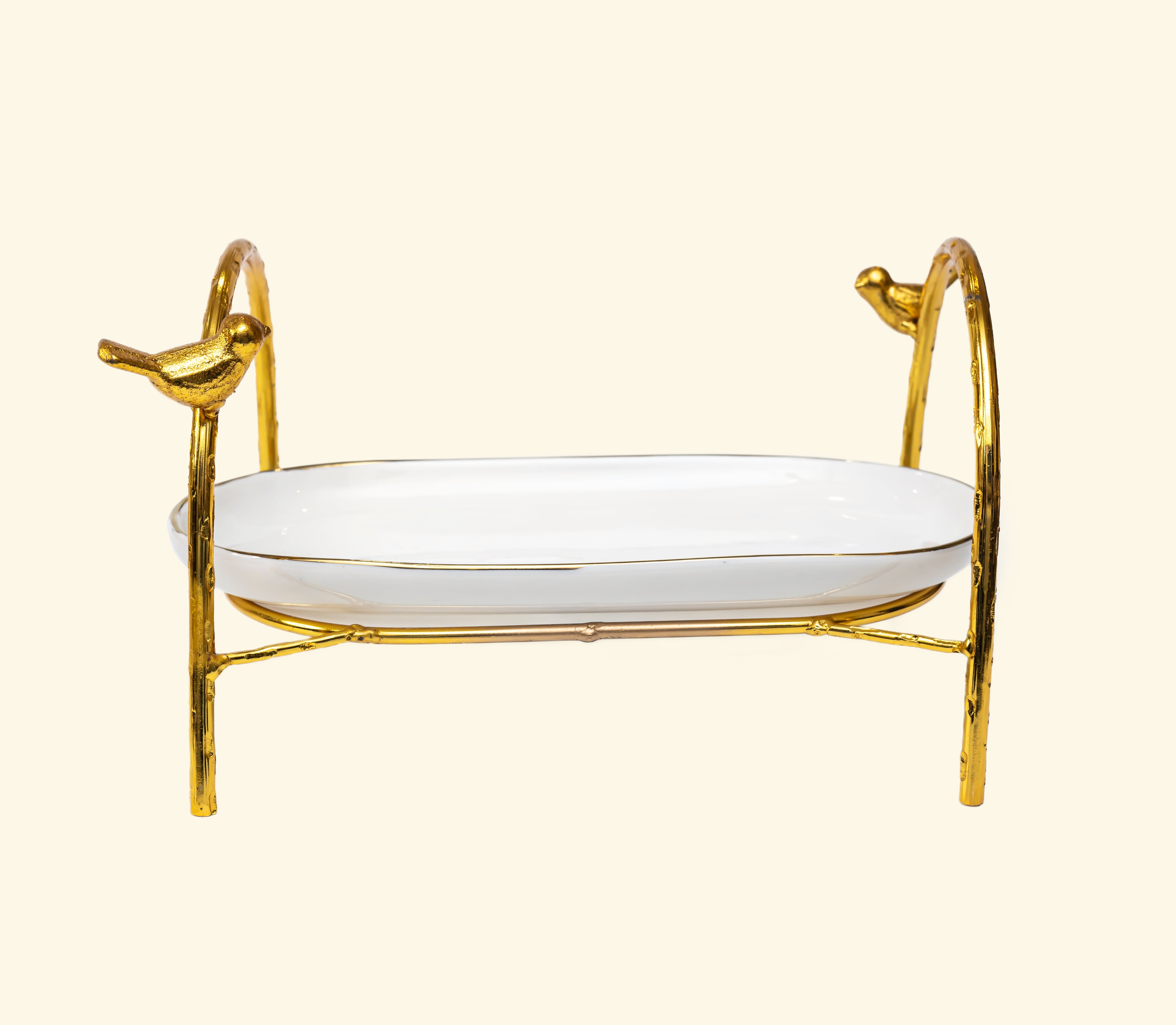 Ceramic Platter with Metal Golden Stand
