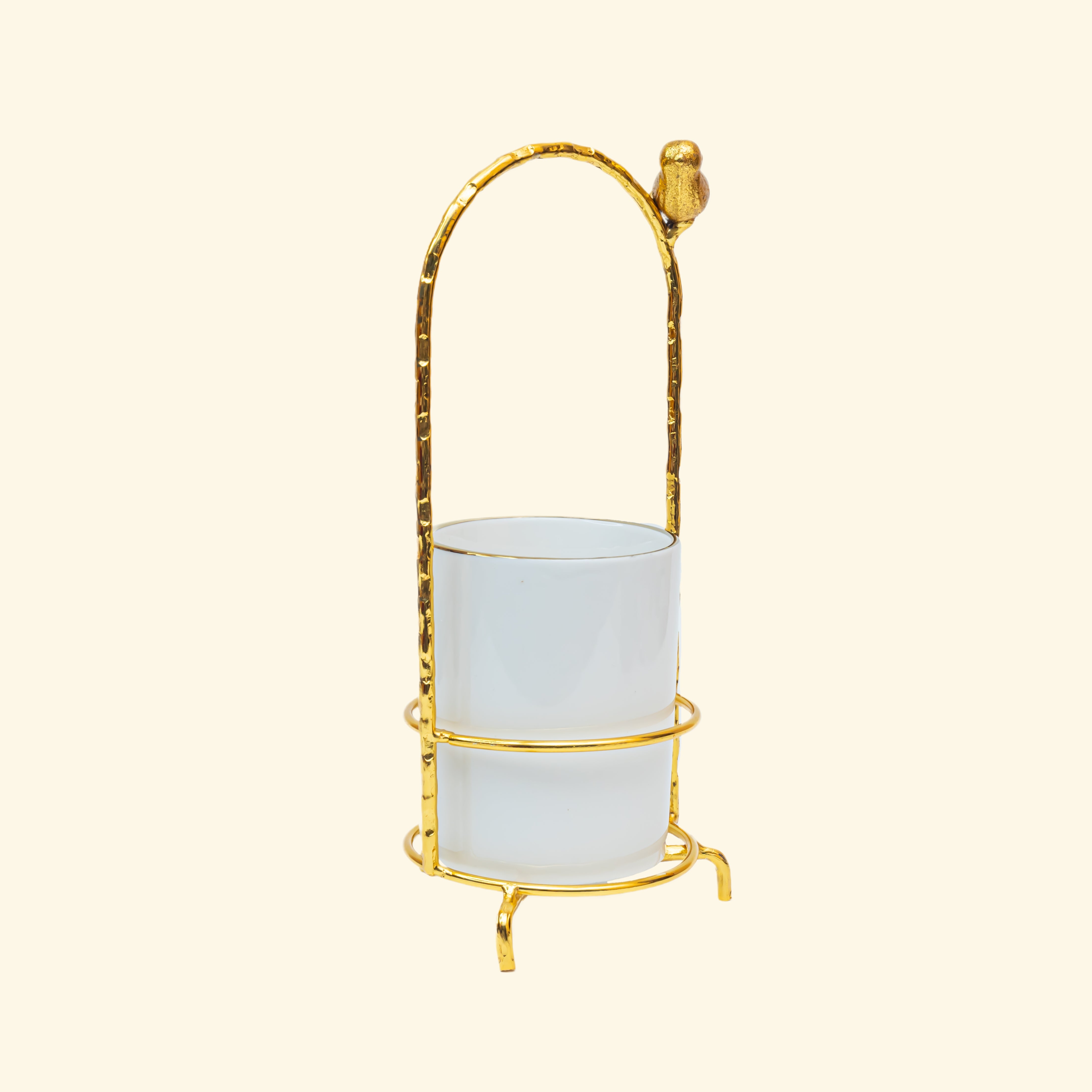 Ceramic Cutlery with Metal Golden Stand