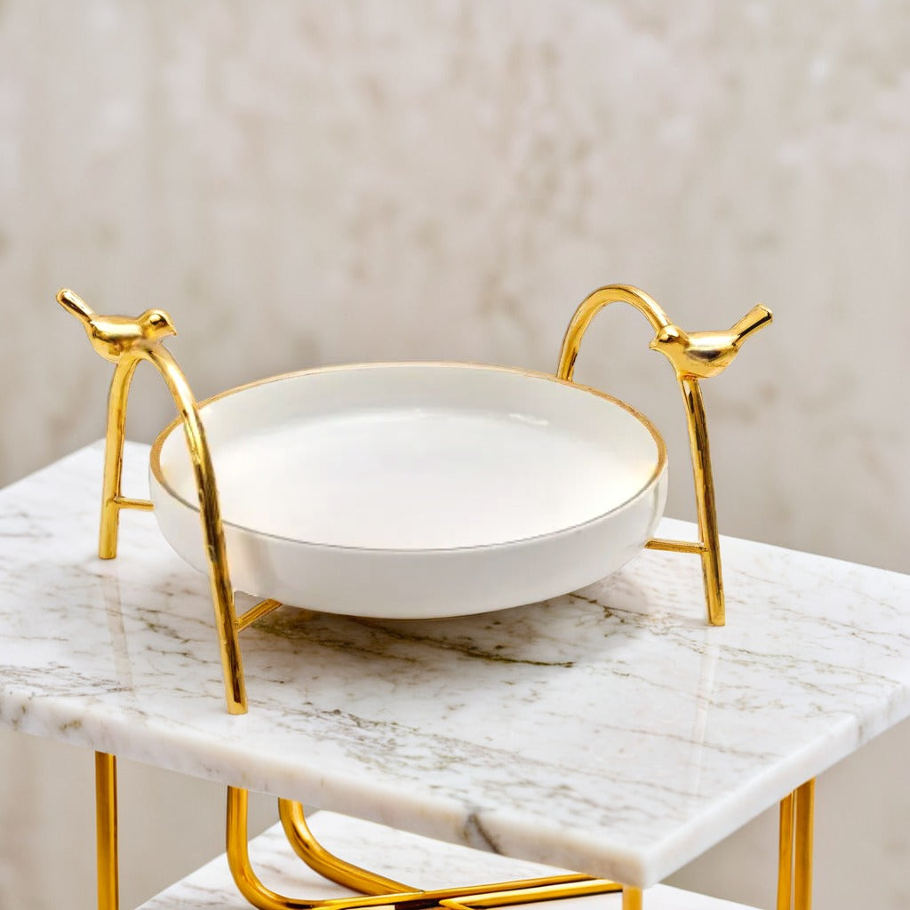 Ceramic Platter with Metal Golden Stand