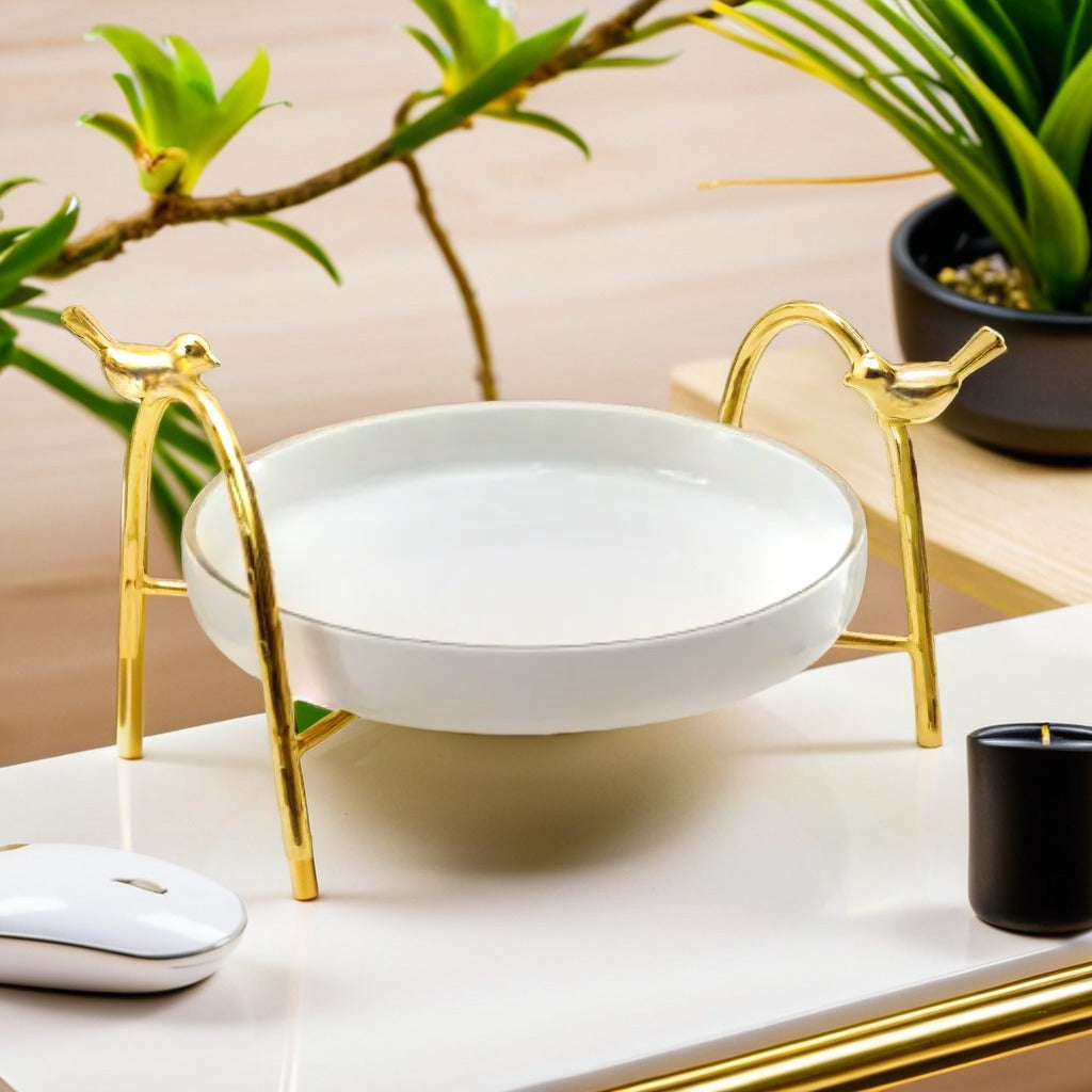Ceramic Platter with Metal Golden Stand