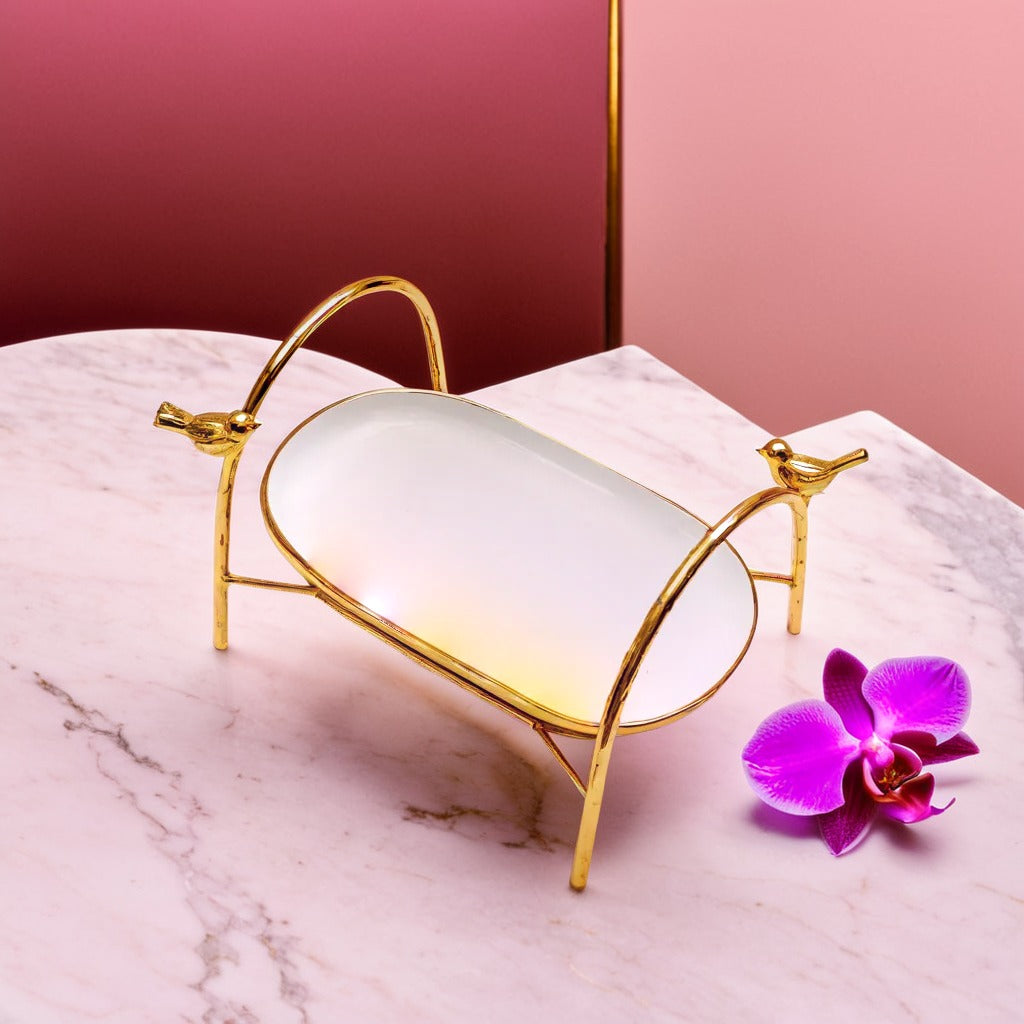 Ceramic Platter with Metal Golden Stand