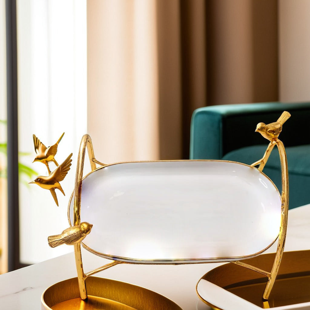 Ceramic Platter with Metal Golden Stand