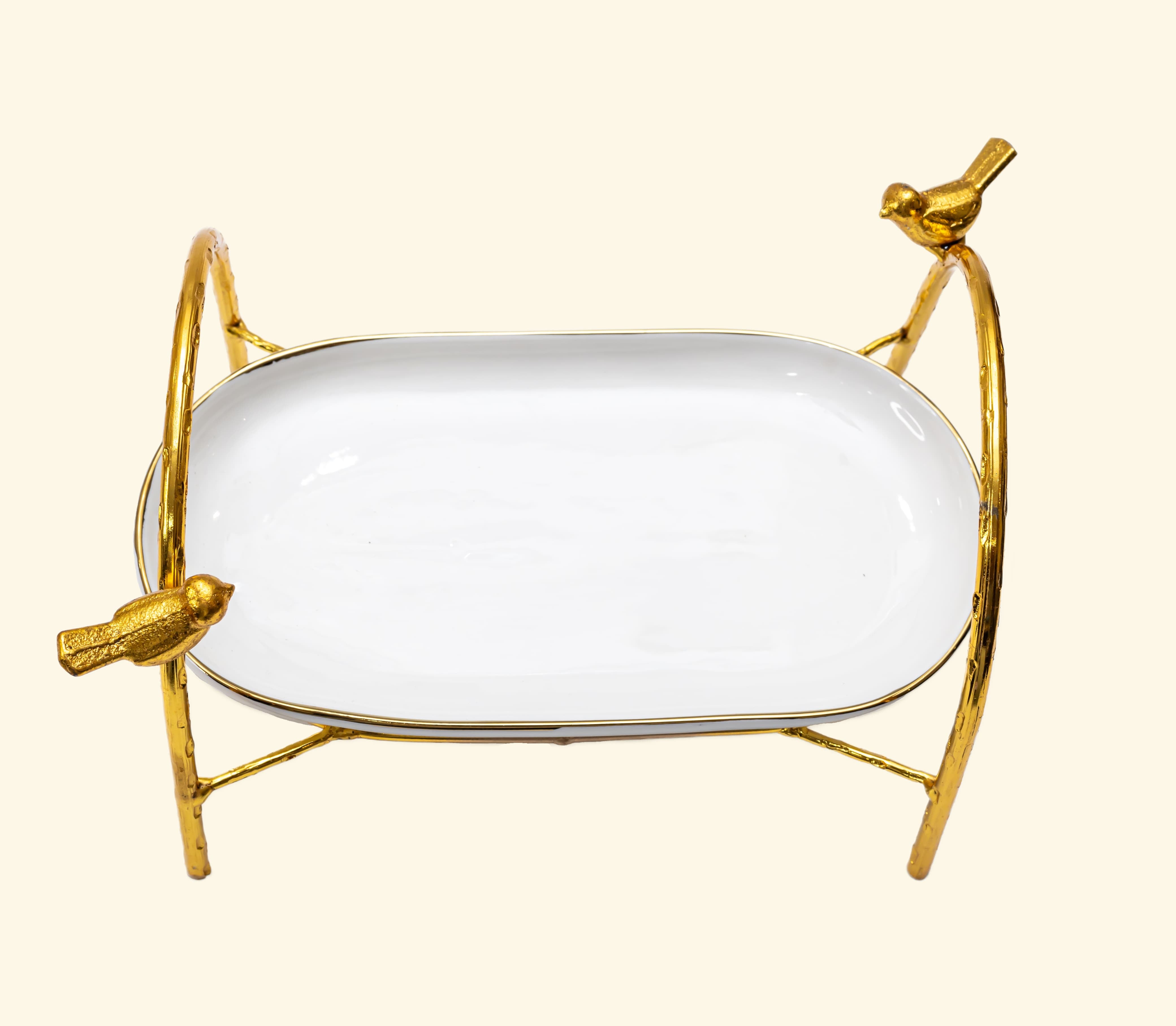 Ceramic Platter with Metal Golden Stand