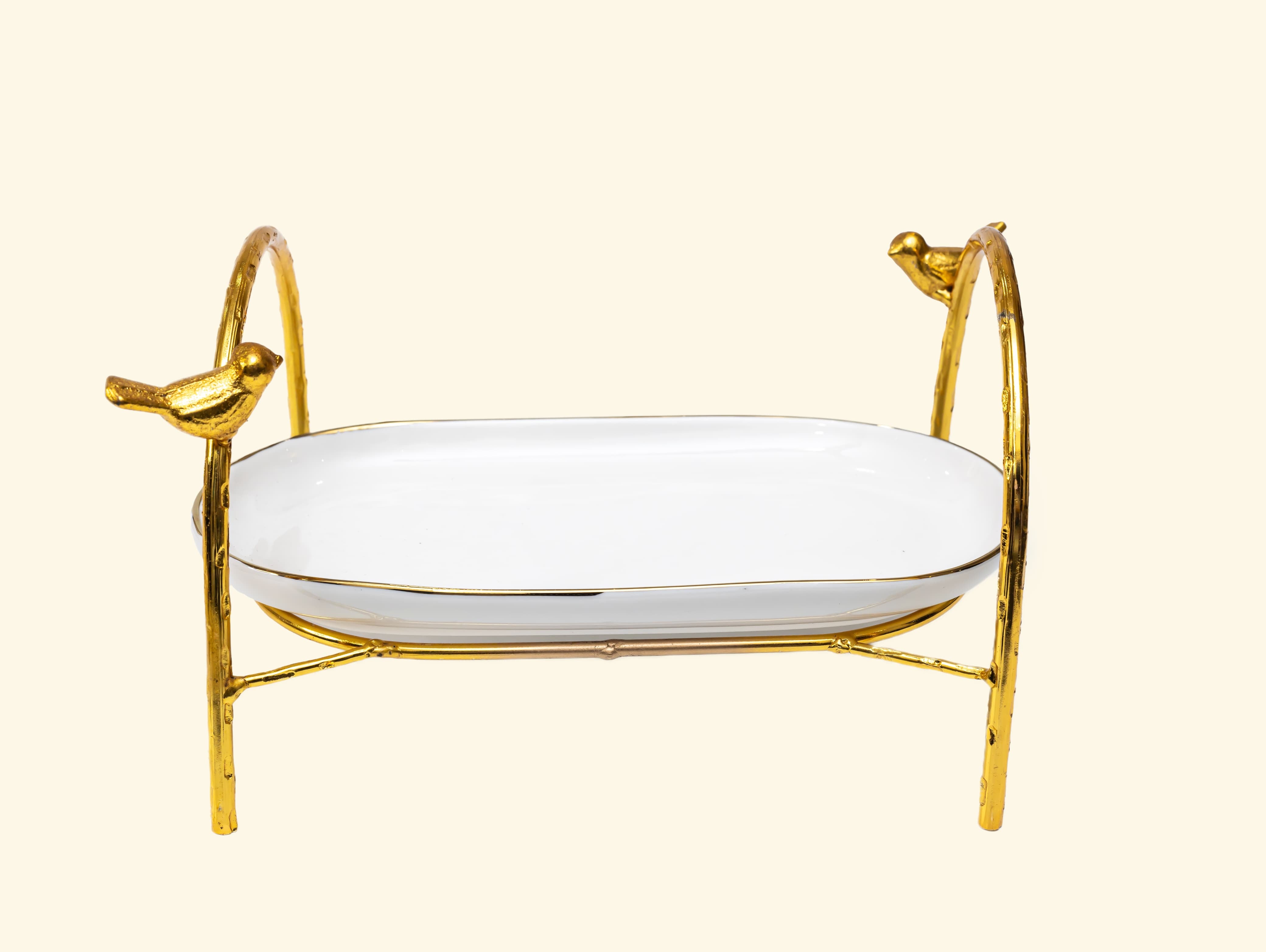 Ceramic Platter with Metal Golden Stand