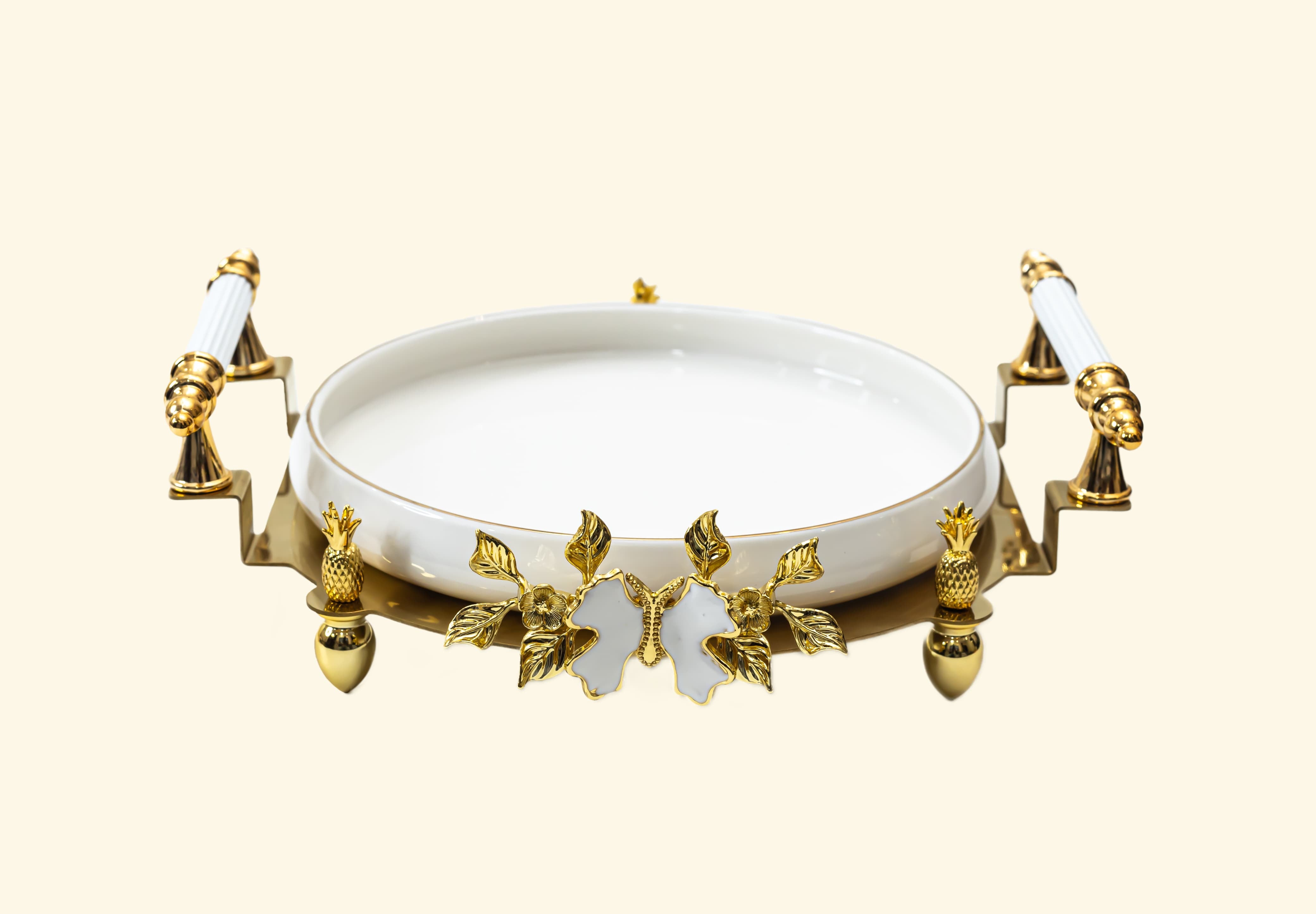 Ceramic Platter with Metal Golden Stand