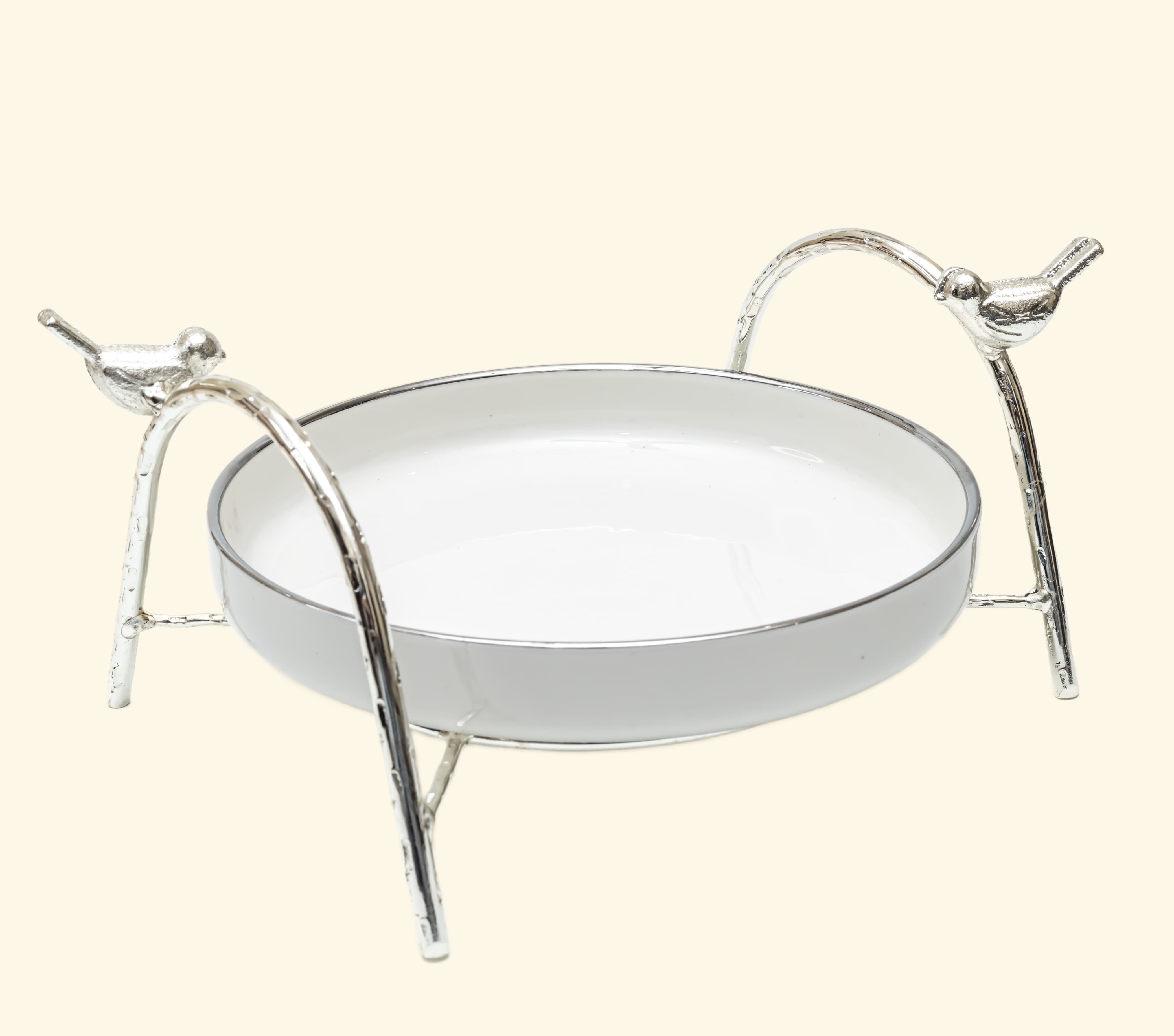 Ceramic Platter with Metal Silver Stand