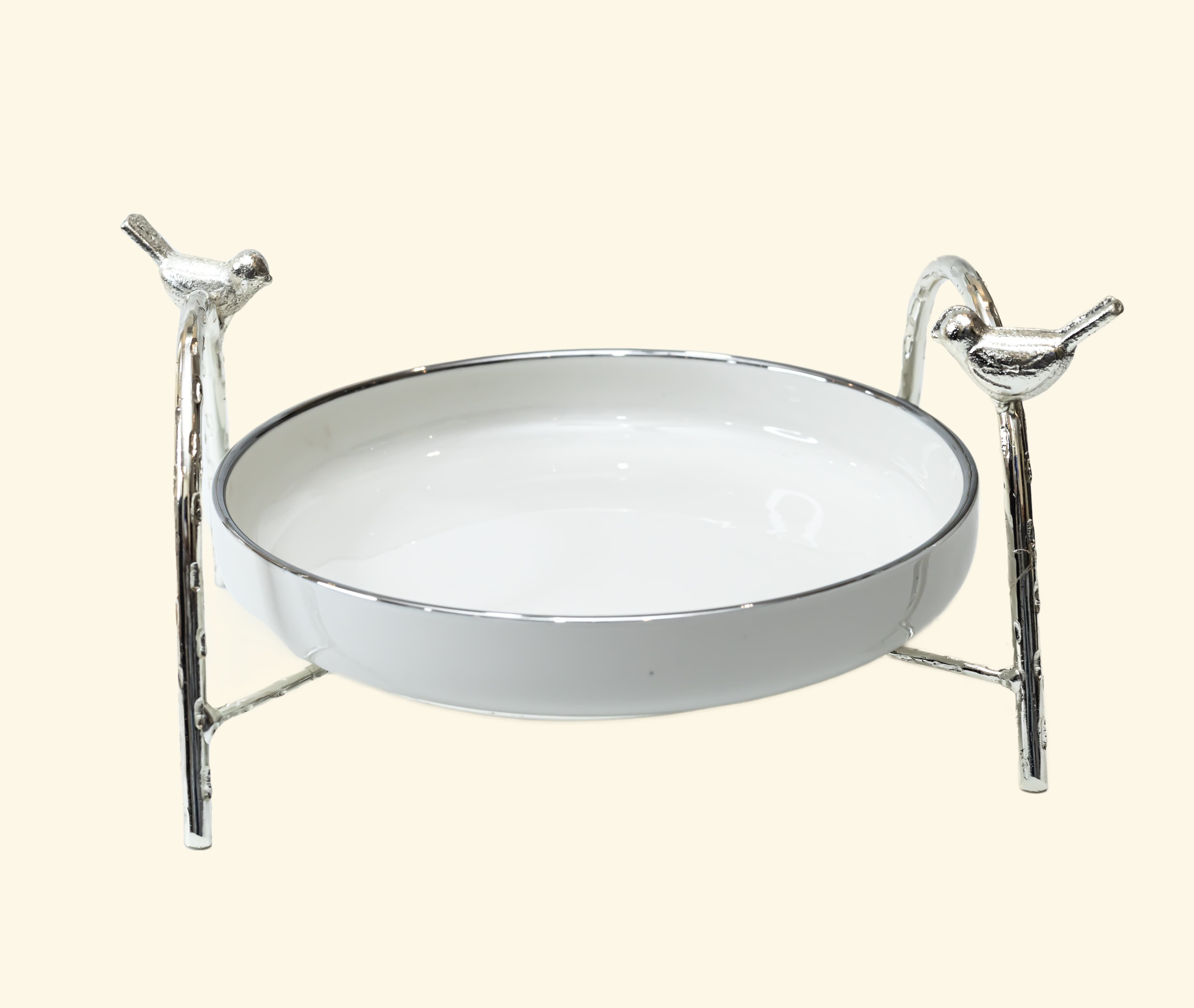 Ceramic Platter with Metal Silver Stand