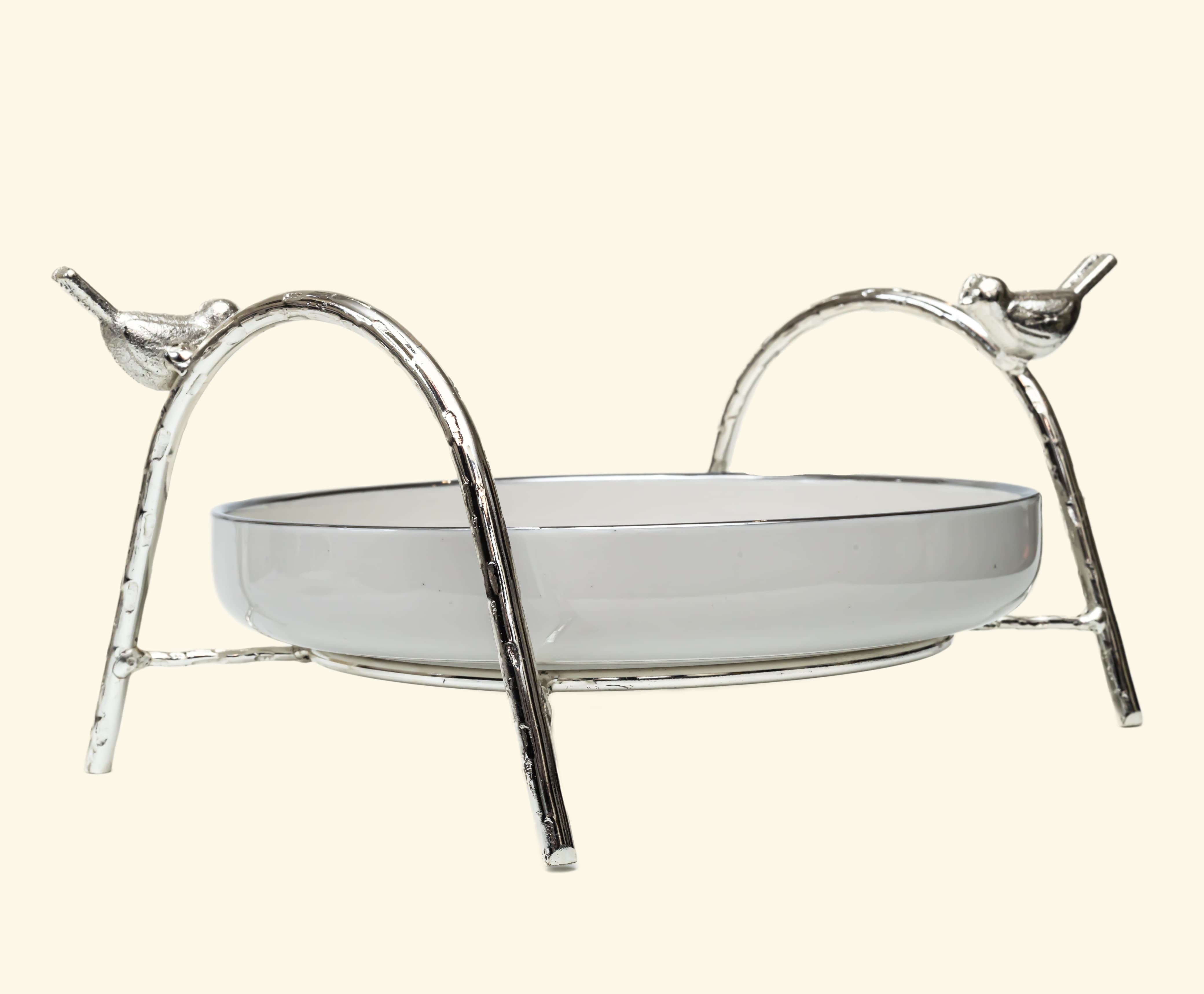 Ceramic Platter with Metal Silver Stand