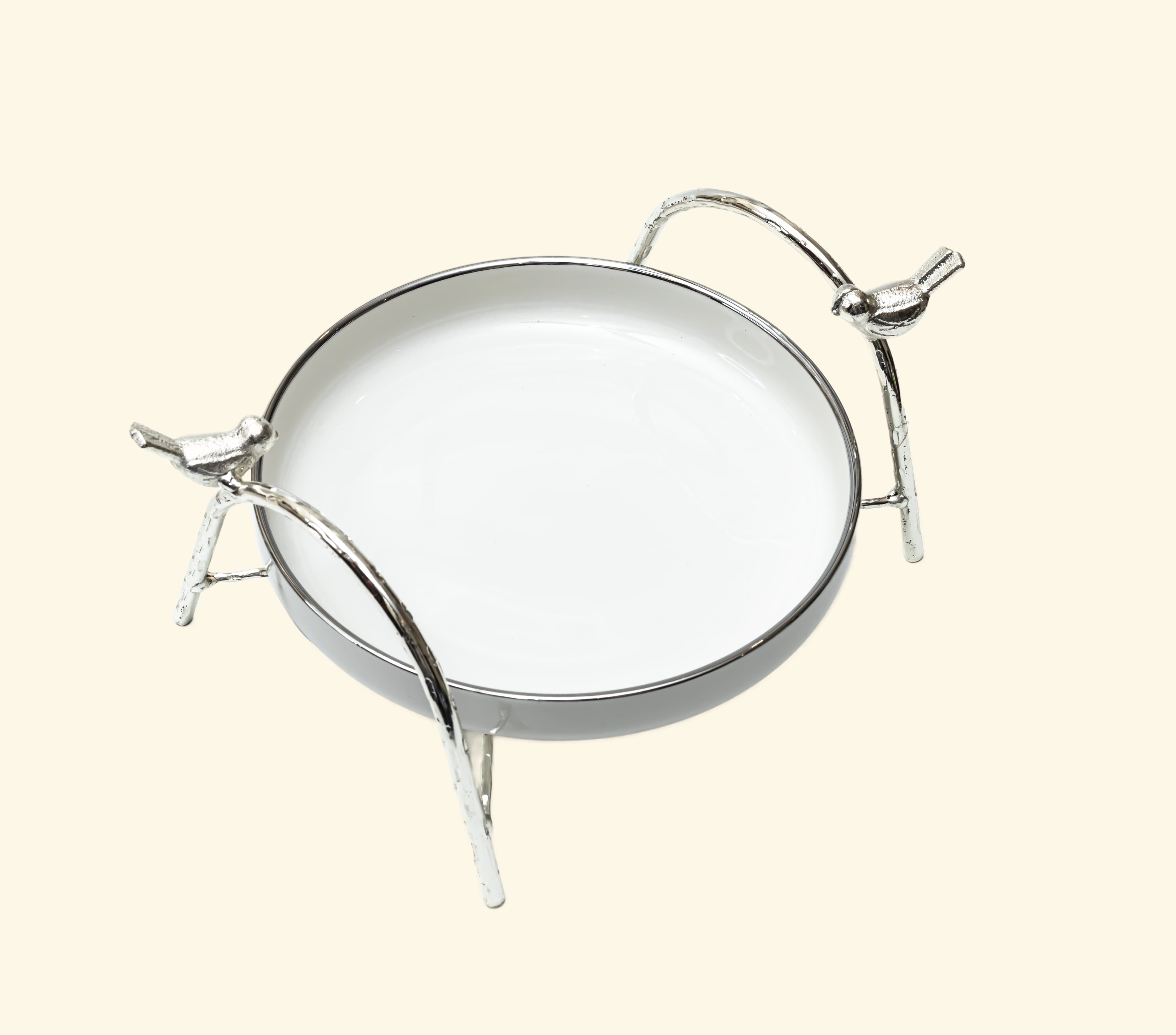 Ceramic Platter with Metal Silver Stand