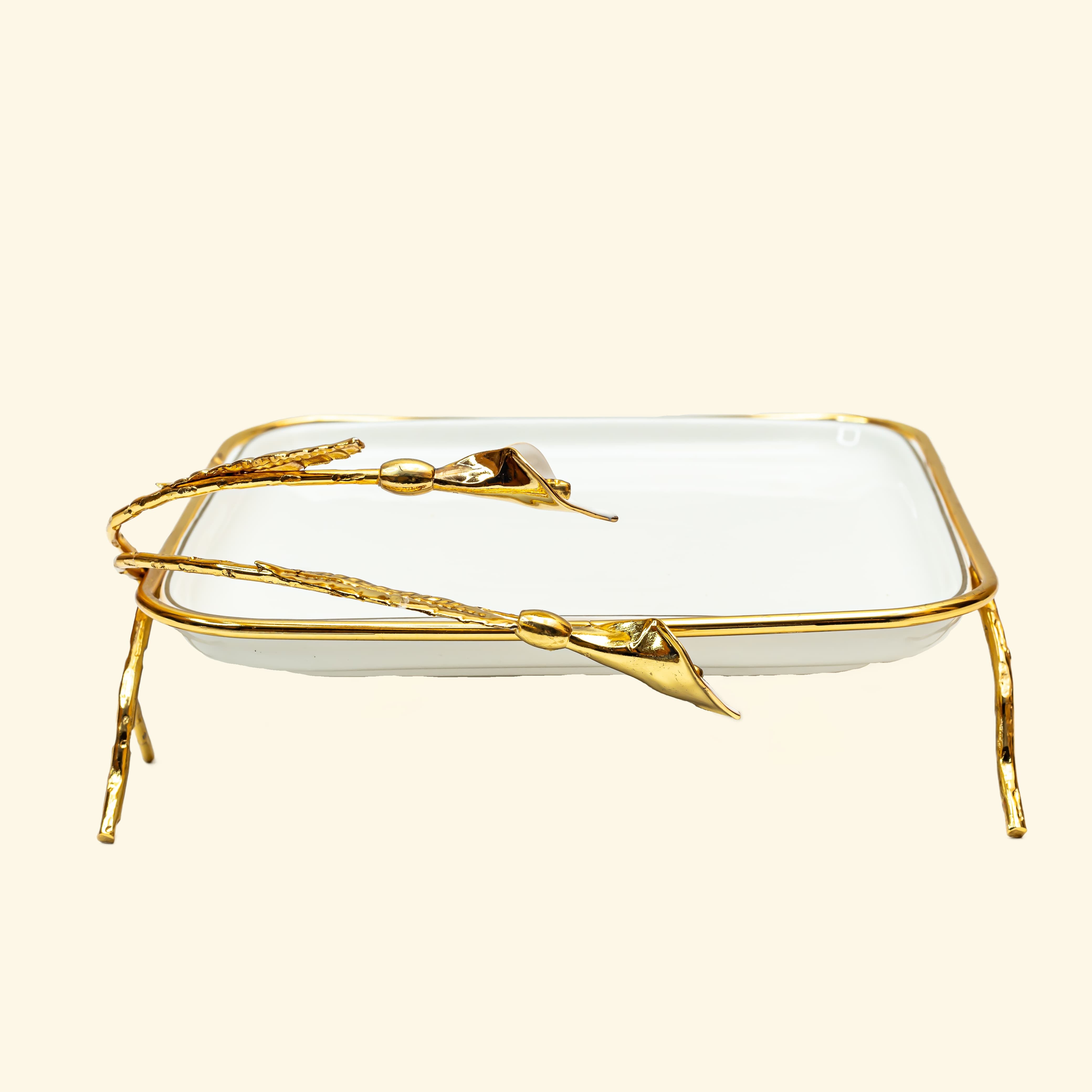 Ceramic Platter with Metal Golden Stand