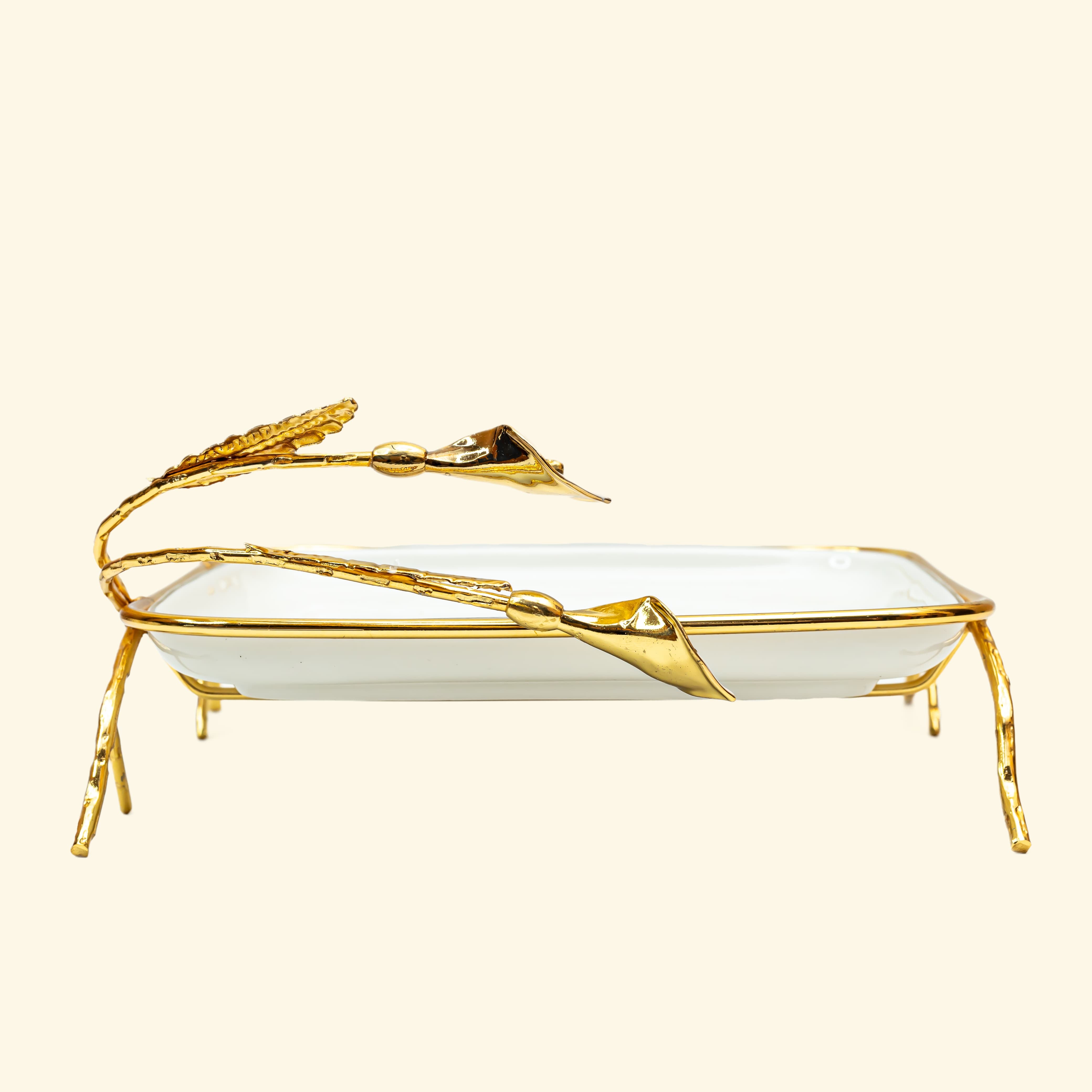 Ceramic Platter with Metal Golden Stand