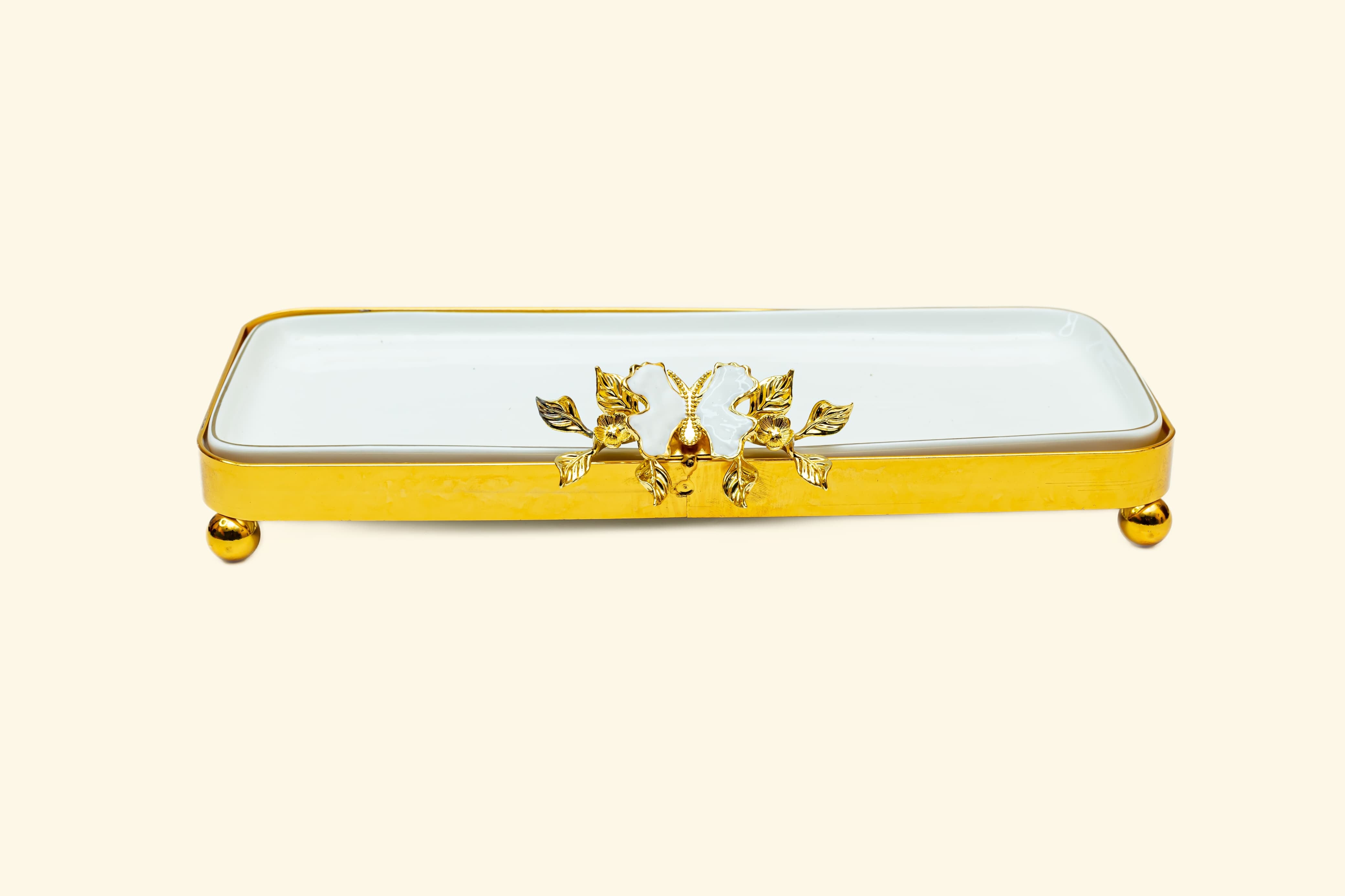 Ceramic Platter with Metal Golden Stand