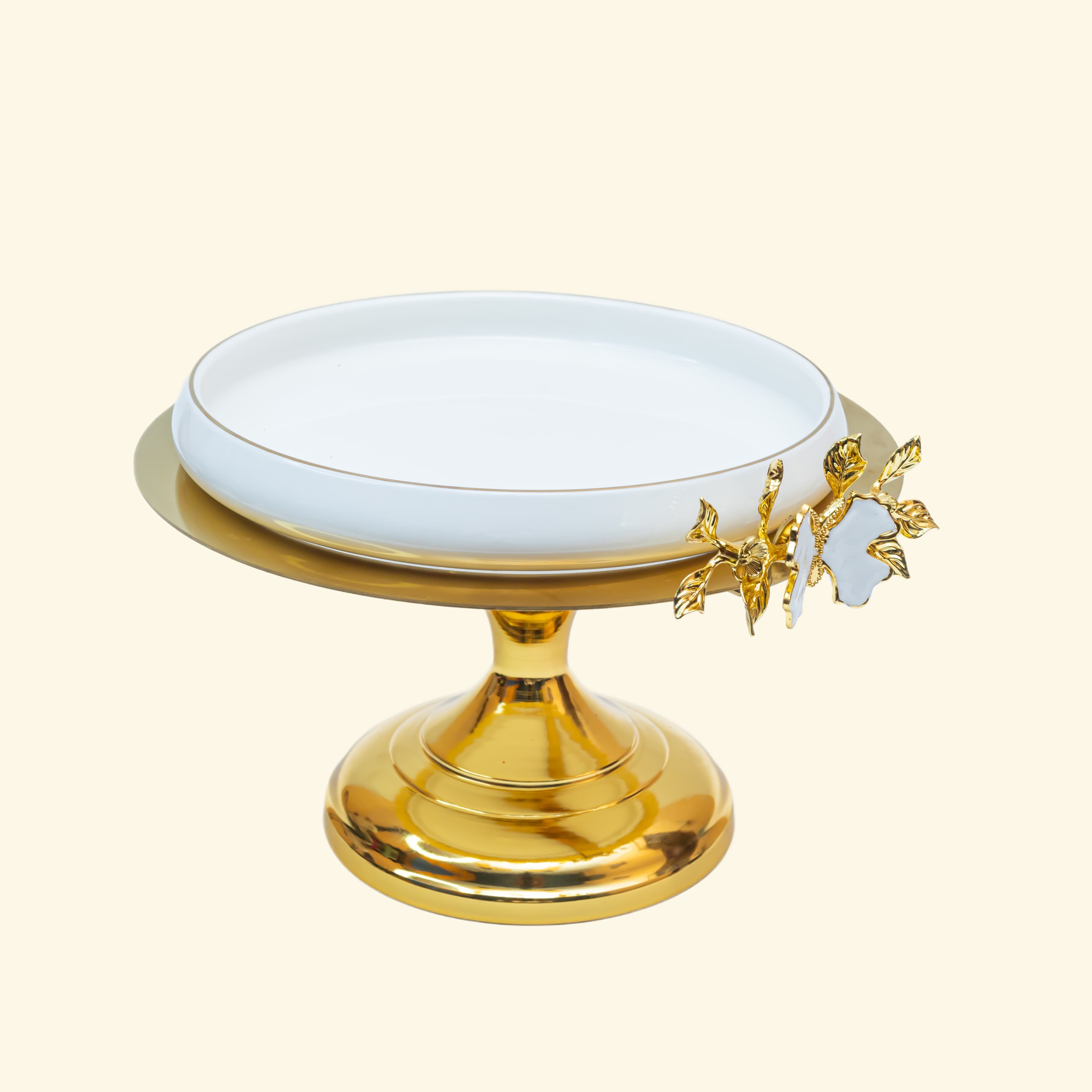 Ceramic Platter with Metal Golden Stand