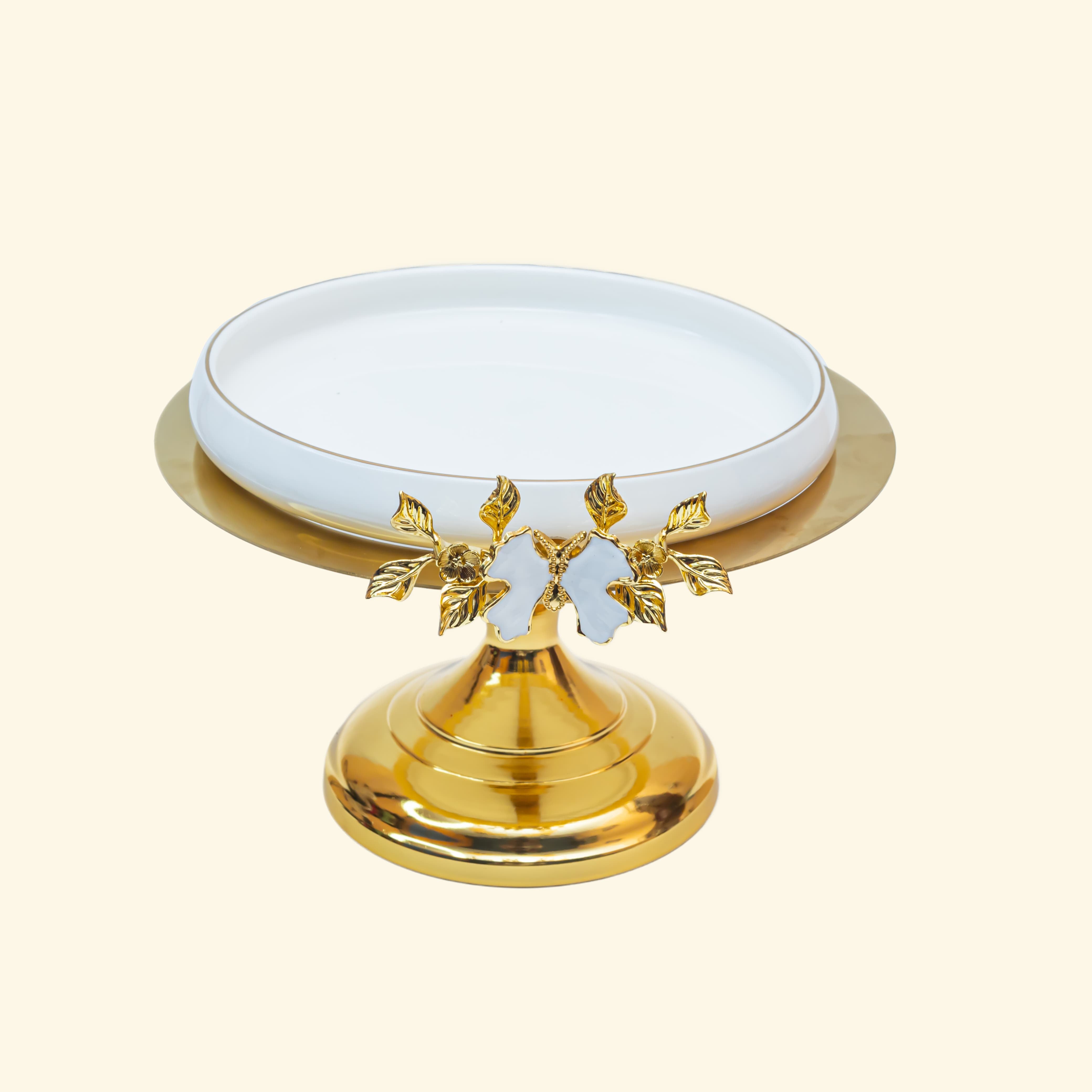 Ceramic Platter with Metal Golden Stand