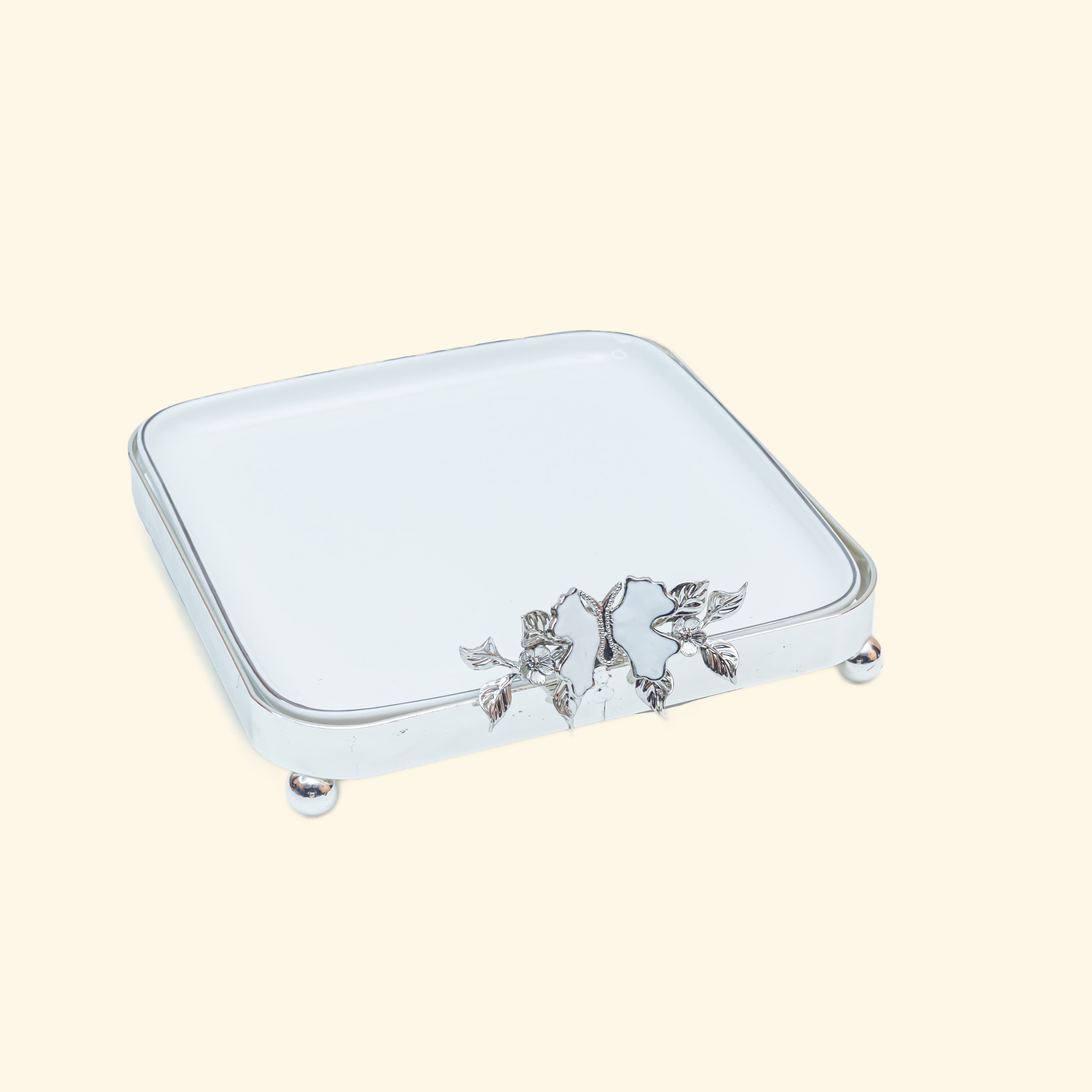 Ceramic Platter with Metal Silver Stand