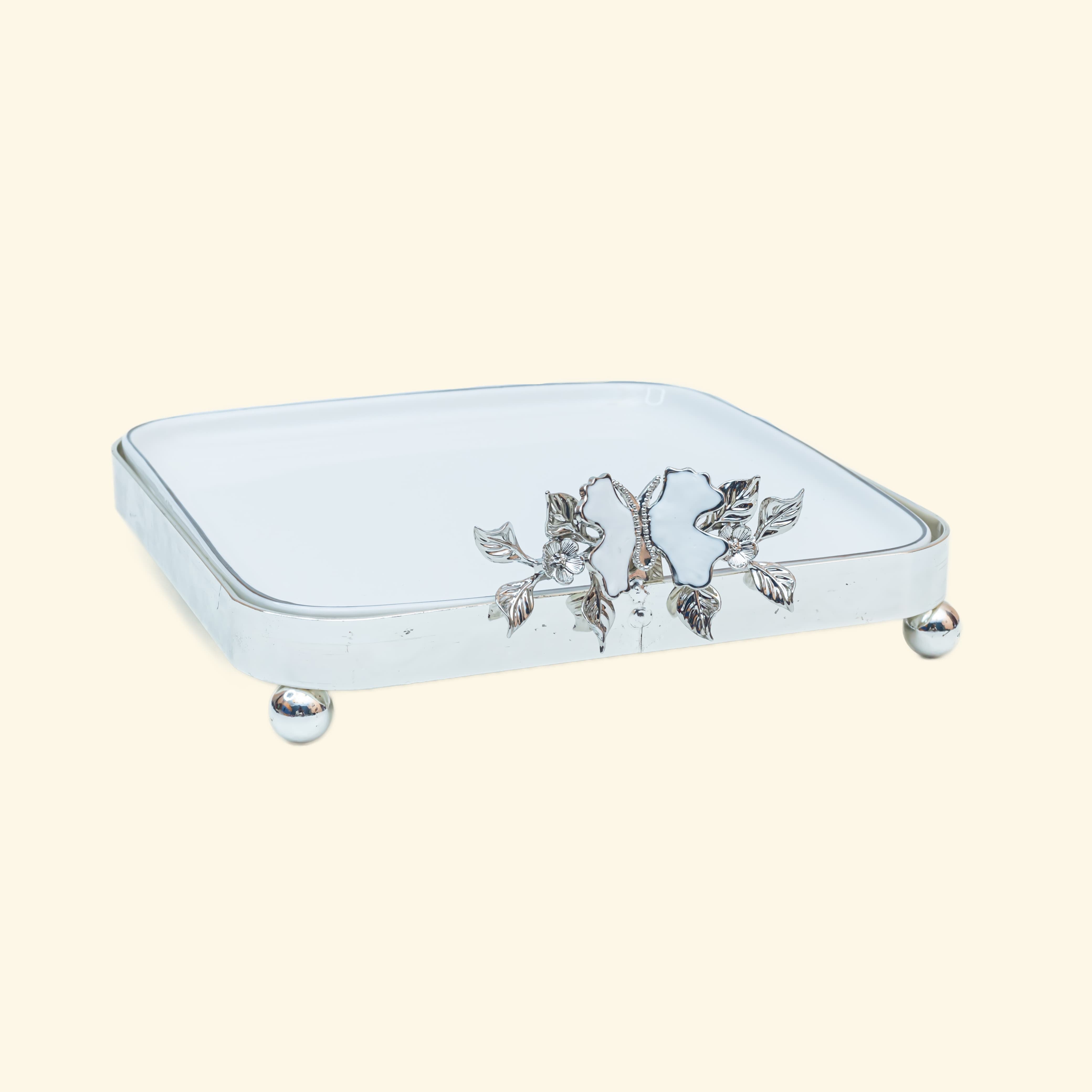 Ceramic Platter with Metal Silver Stand