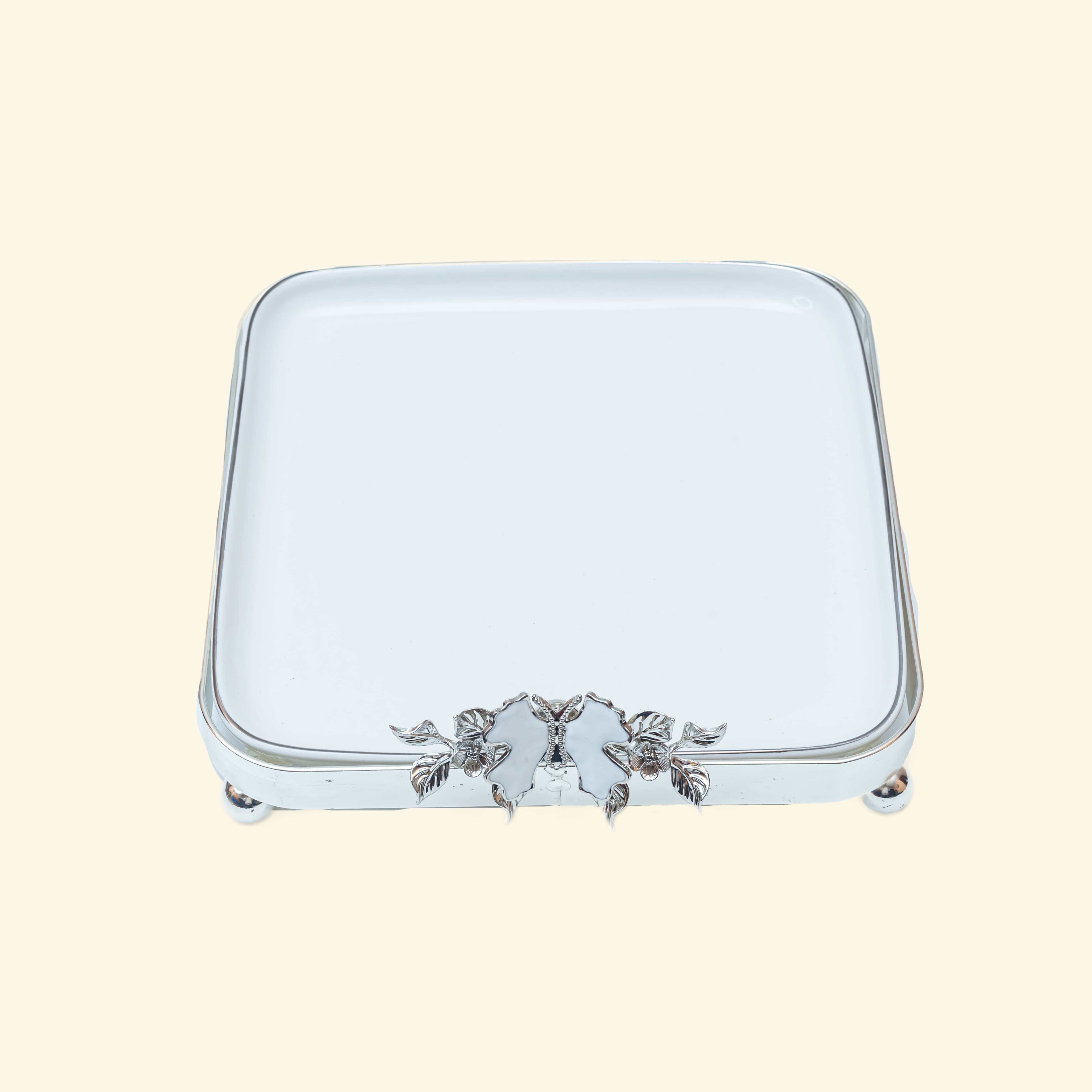 Ceramic Platter with Metal Silver Stand
