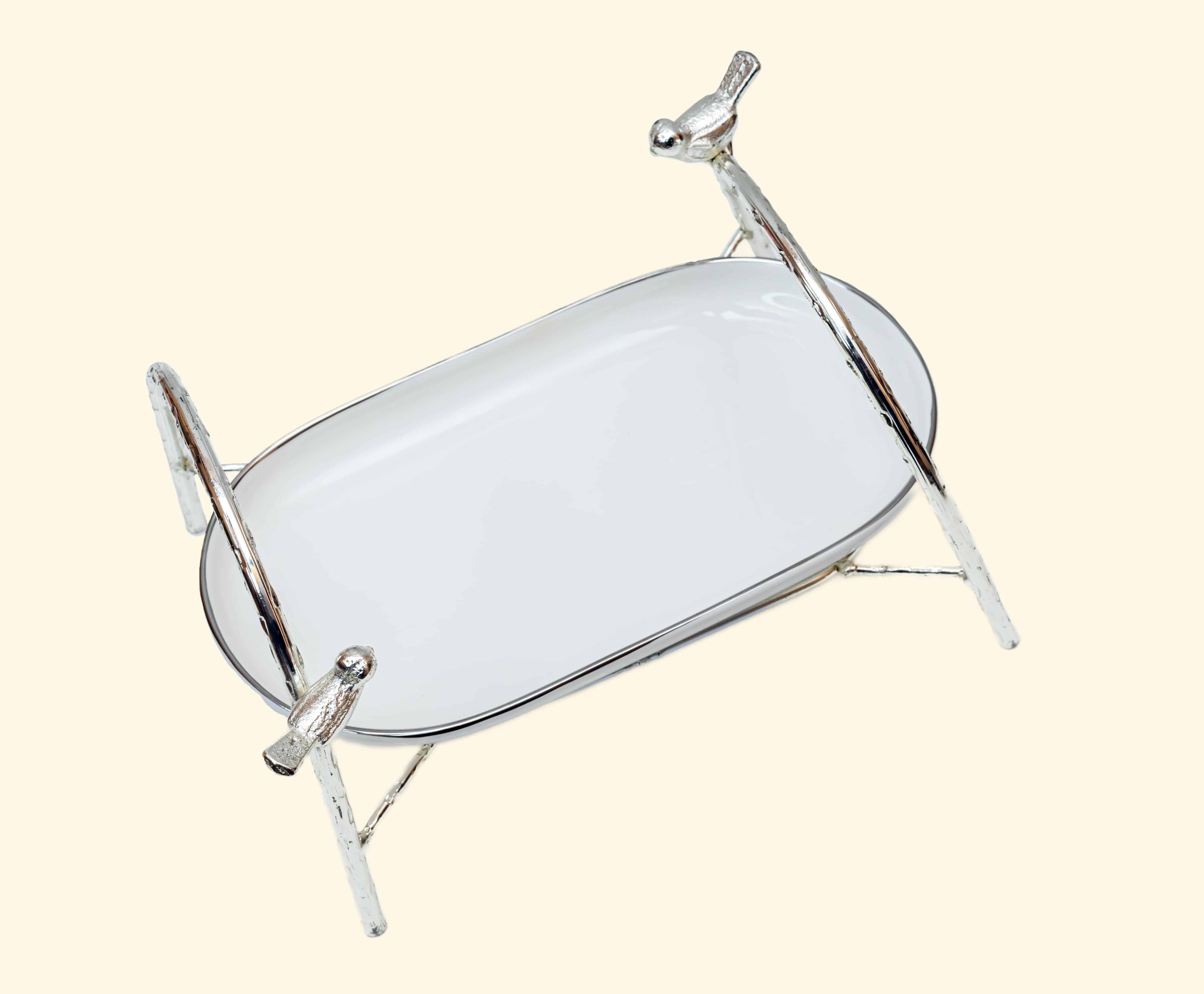 Ceramic Platter with Metal Silvar Stand