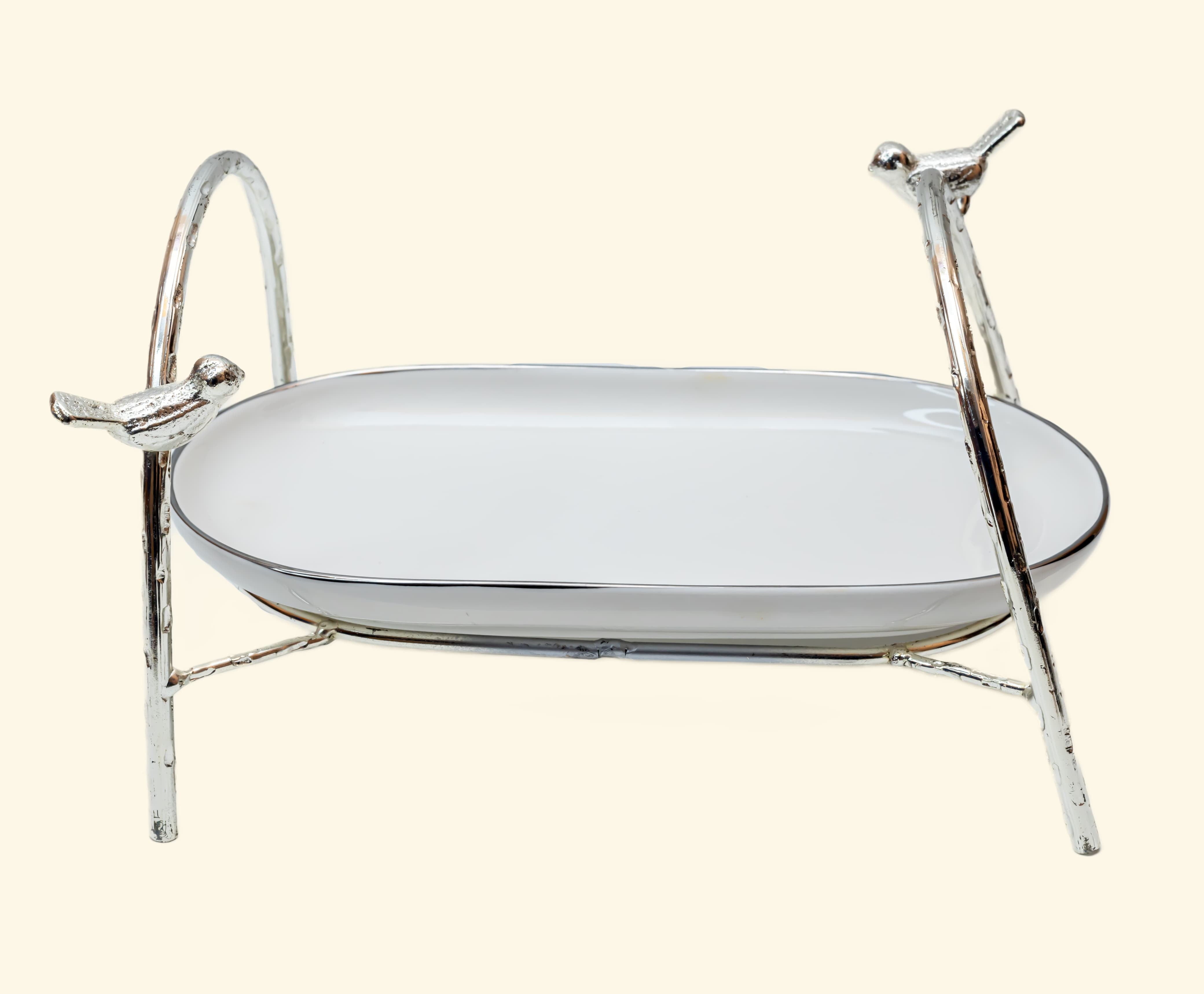 Ceramic Platter with Metal Silvar Stand
