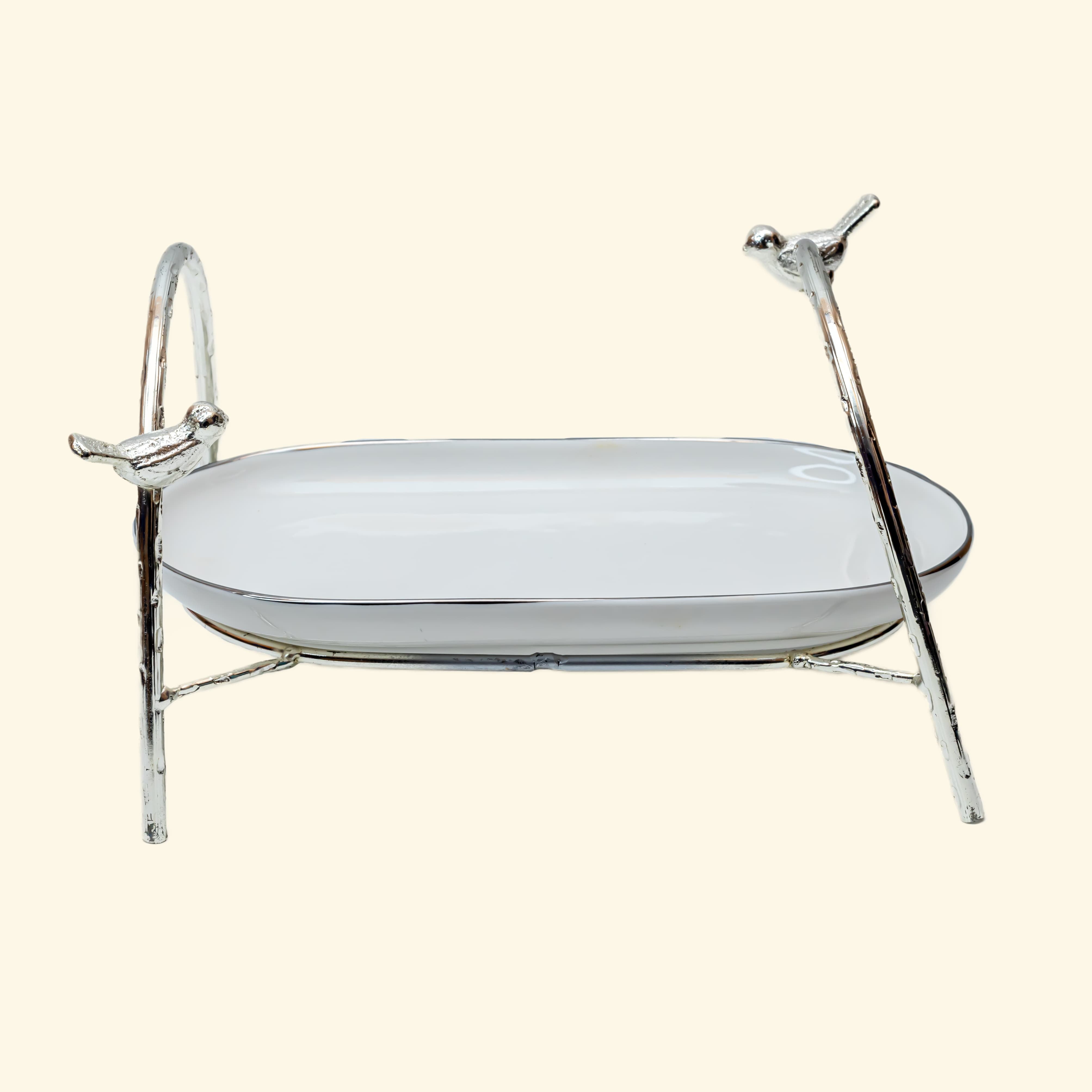 Ceramic Platter with Metal Silvar Stand