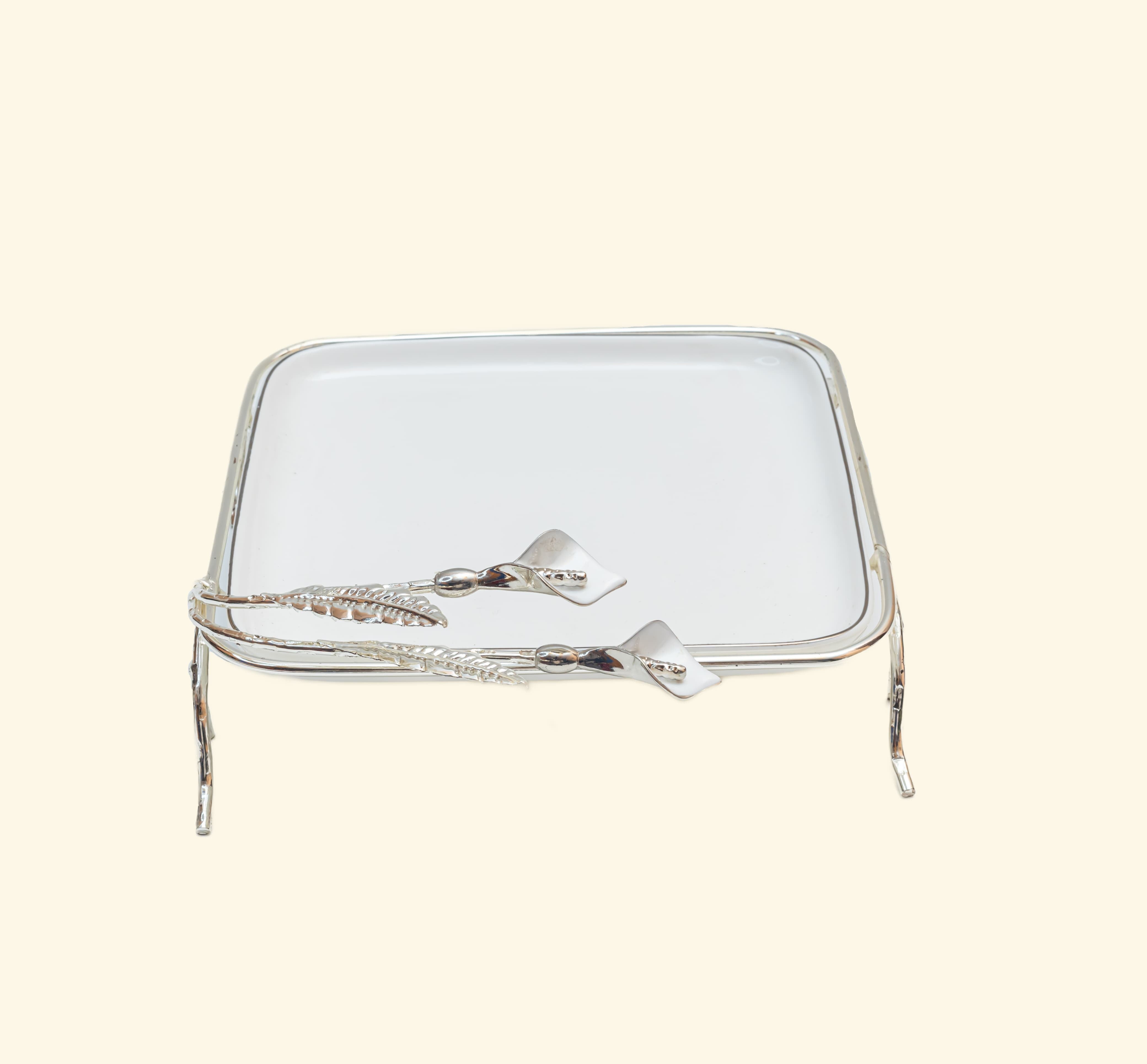 Ceramic Platter with Metal Silver Stand