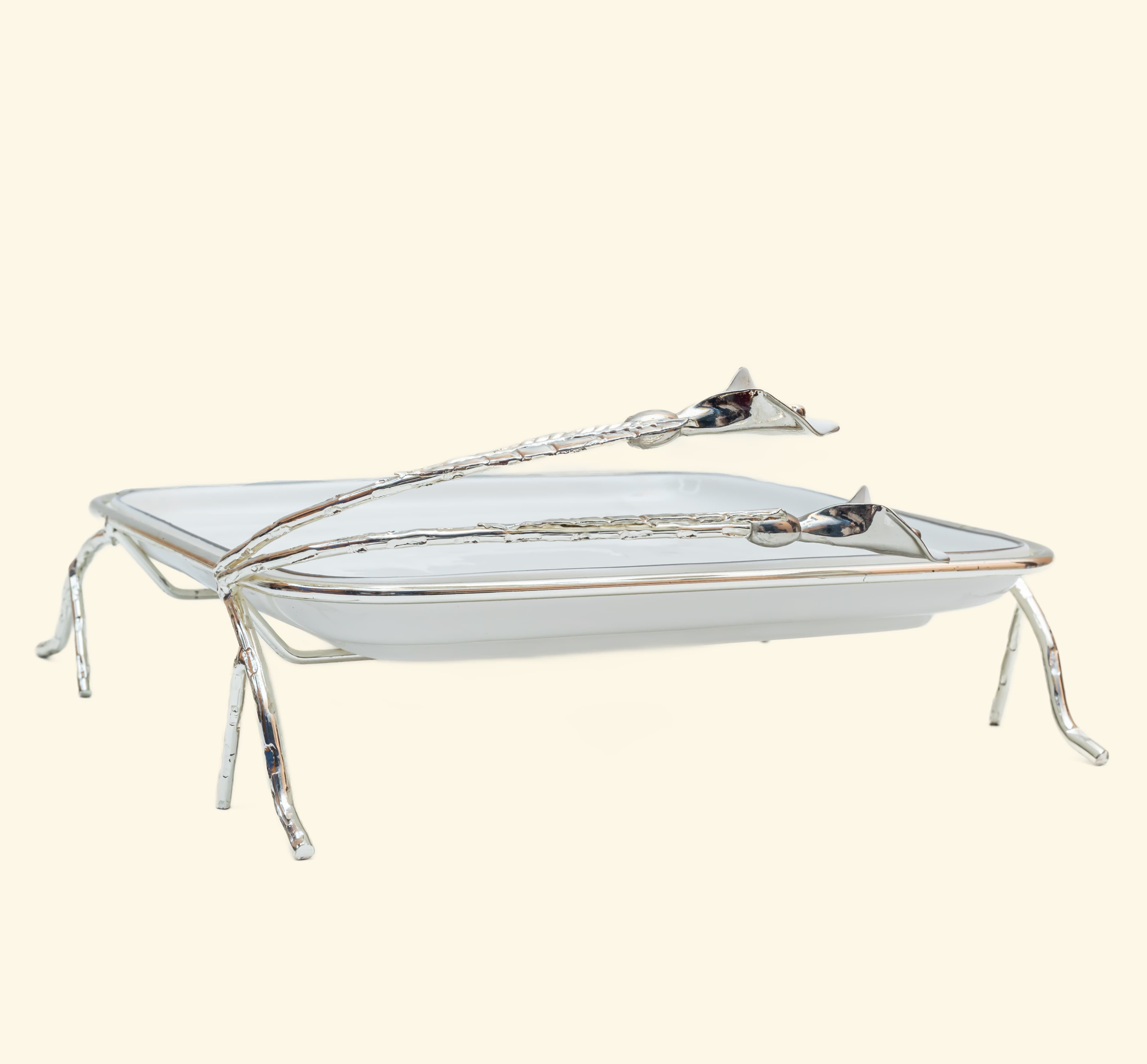 Ceramic Platter with Metal Silver Stand