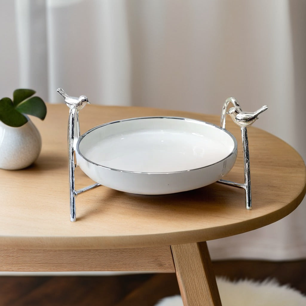 Ceramic Platter with Metal Silver Stand