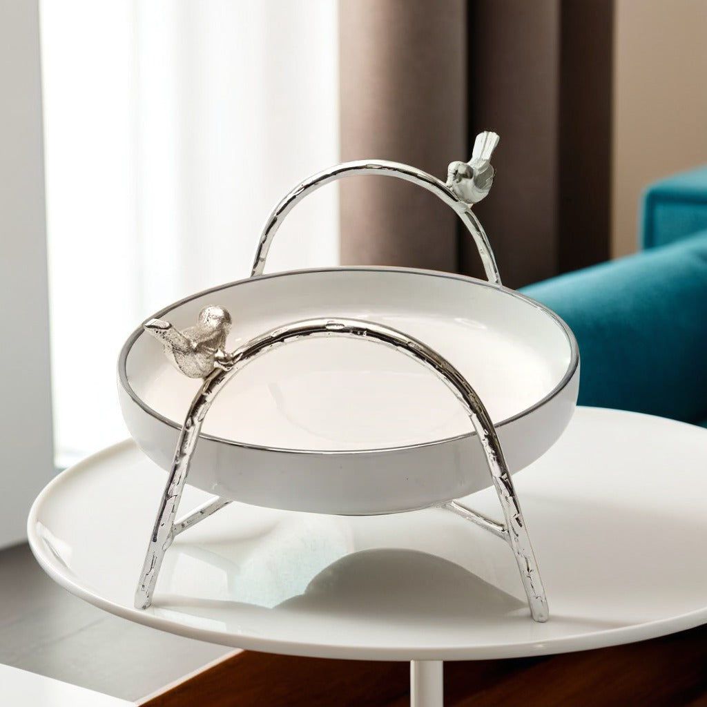 Ceramic Platter with Metal Silver Stand