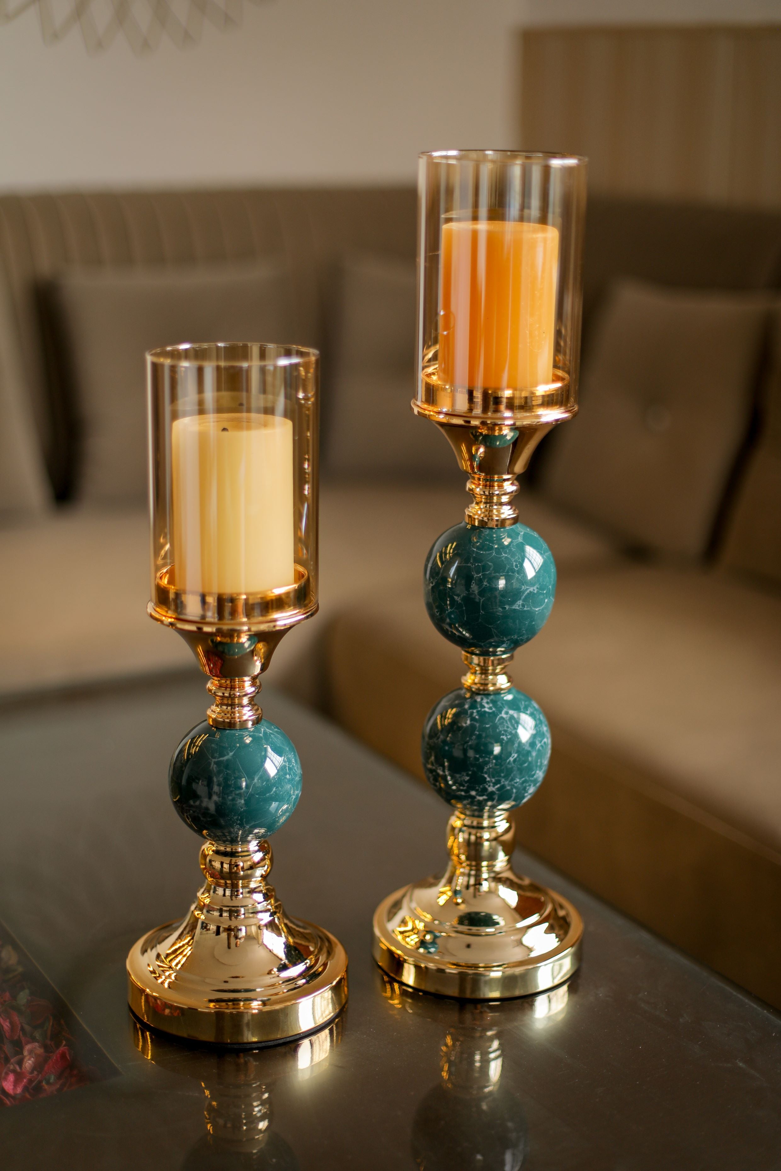 Green Marble Design Candle Stand