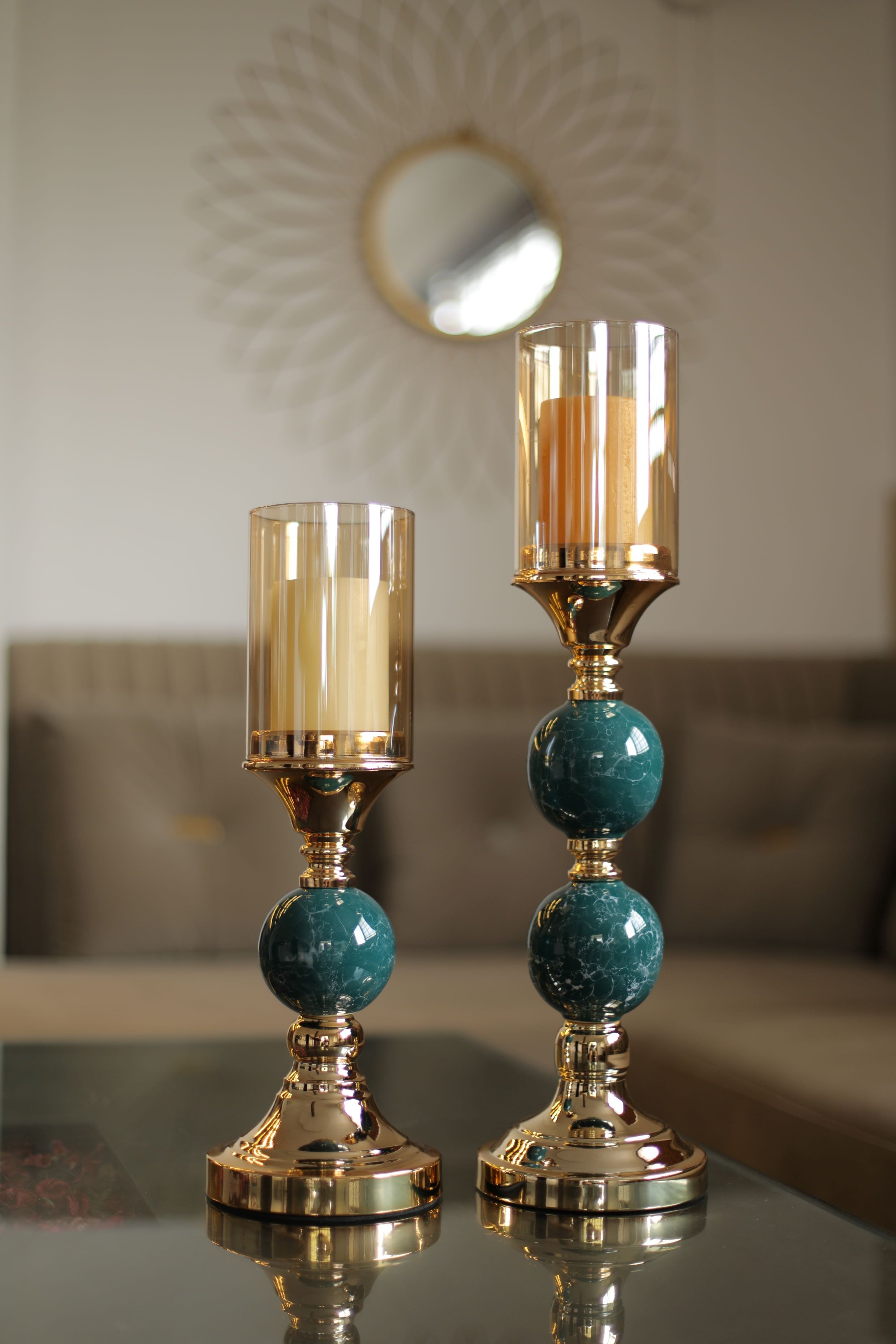 Green Marble Design Candle Stand