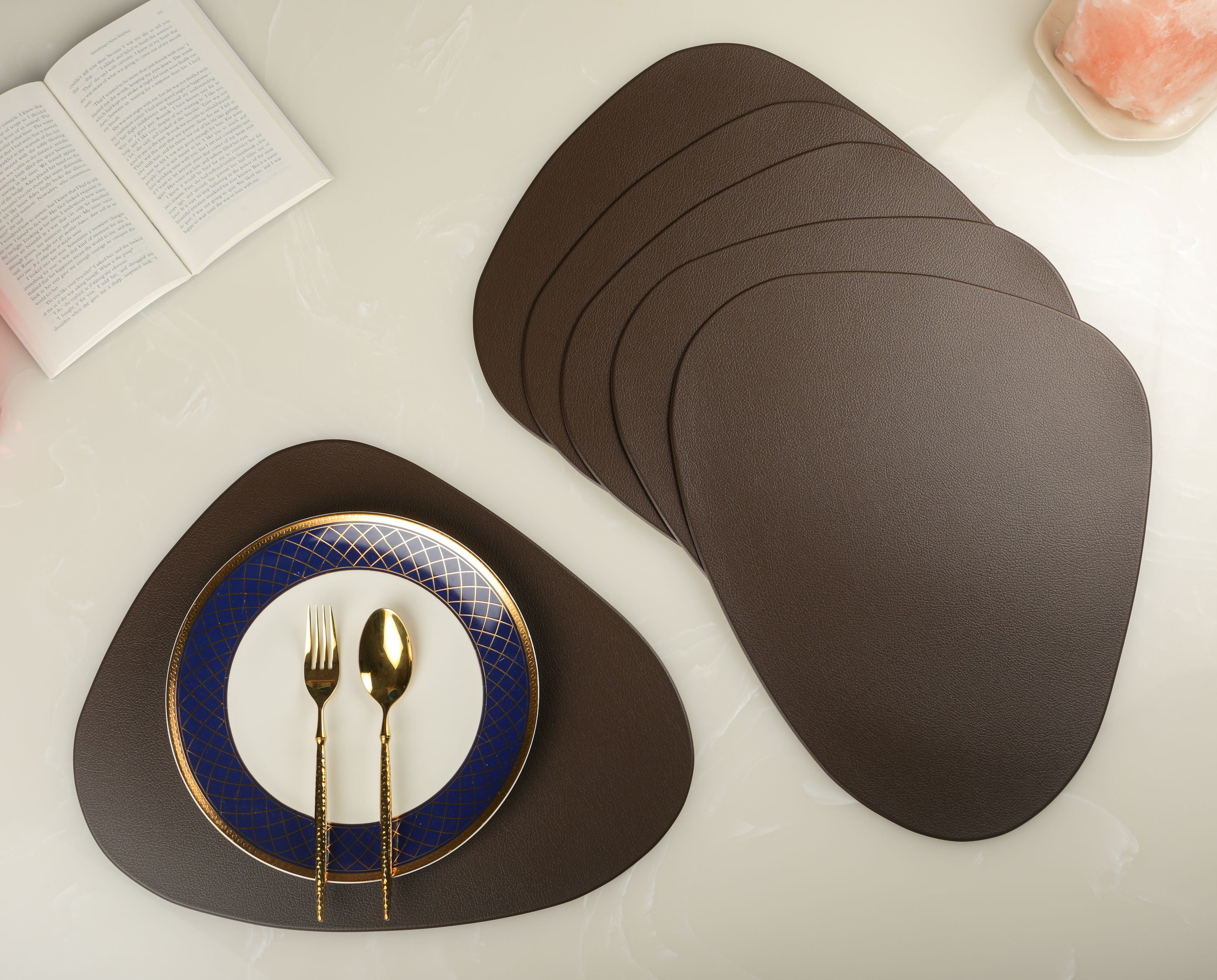 Chocolate Brown Oval Leather Table Mats (Set Of 6)