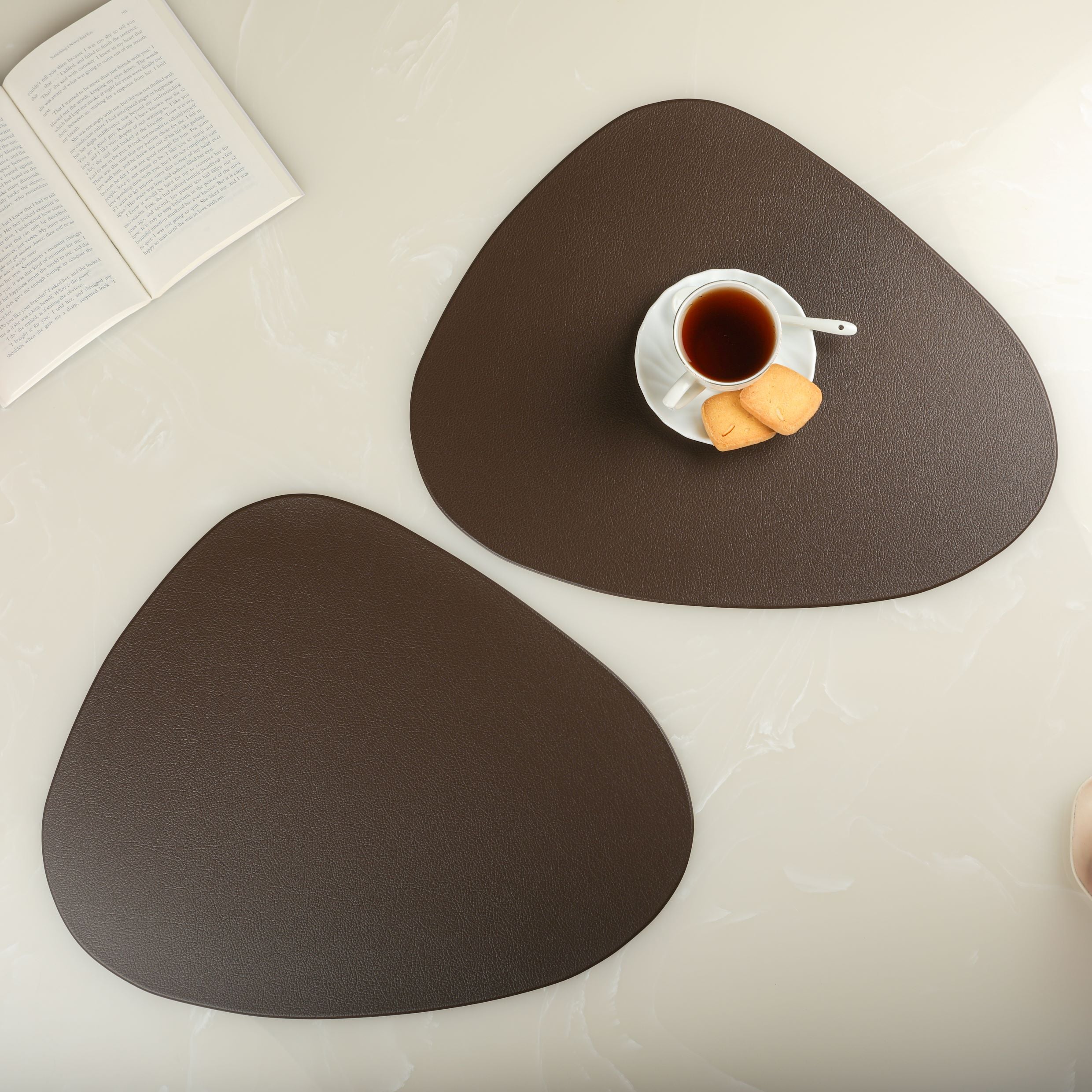 Chocolate Brown Oval Leather Table Mats (Set Of 6)