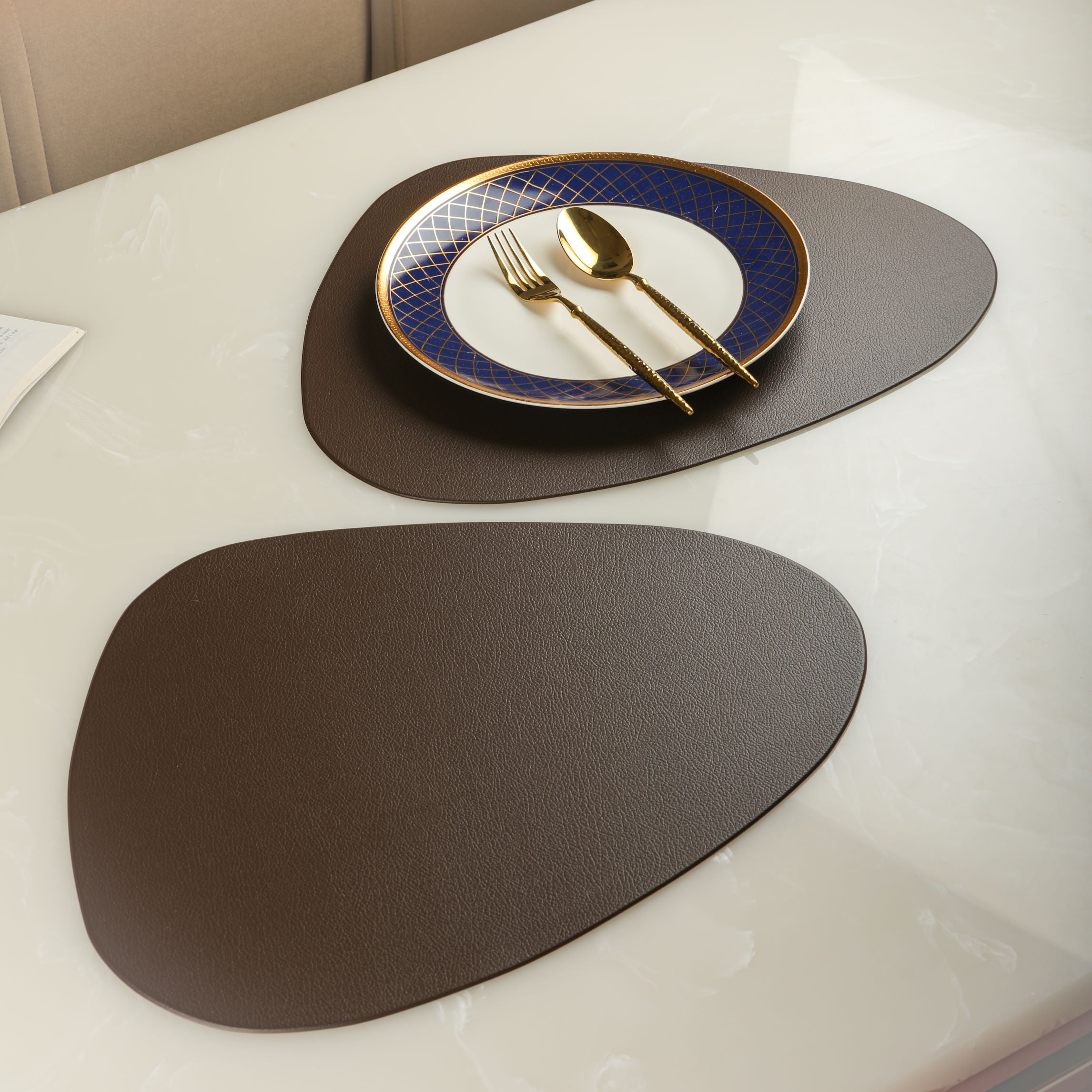 Chocolate Brown Oval Leather Table Mats (Set Of 6)