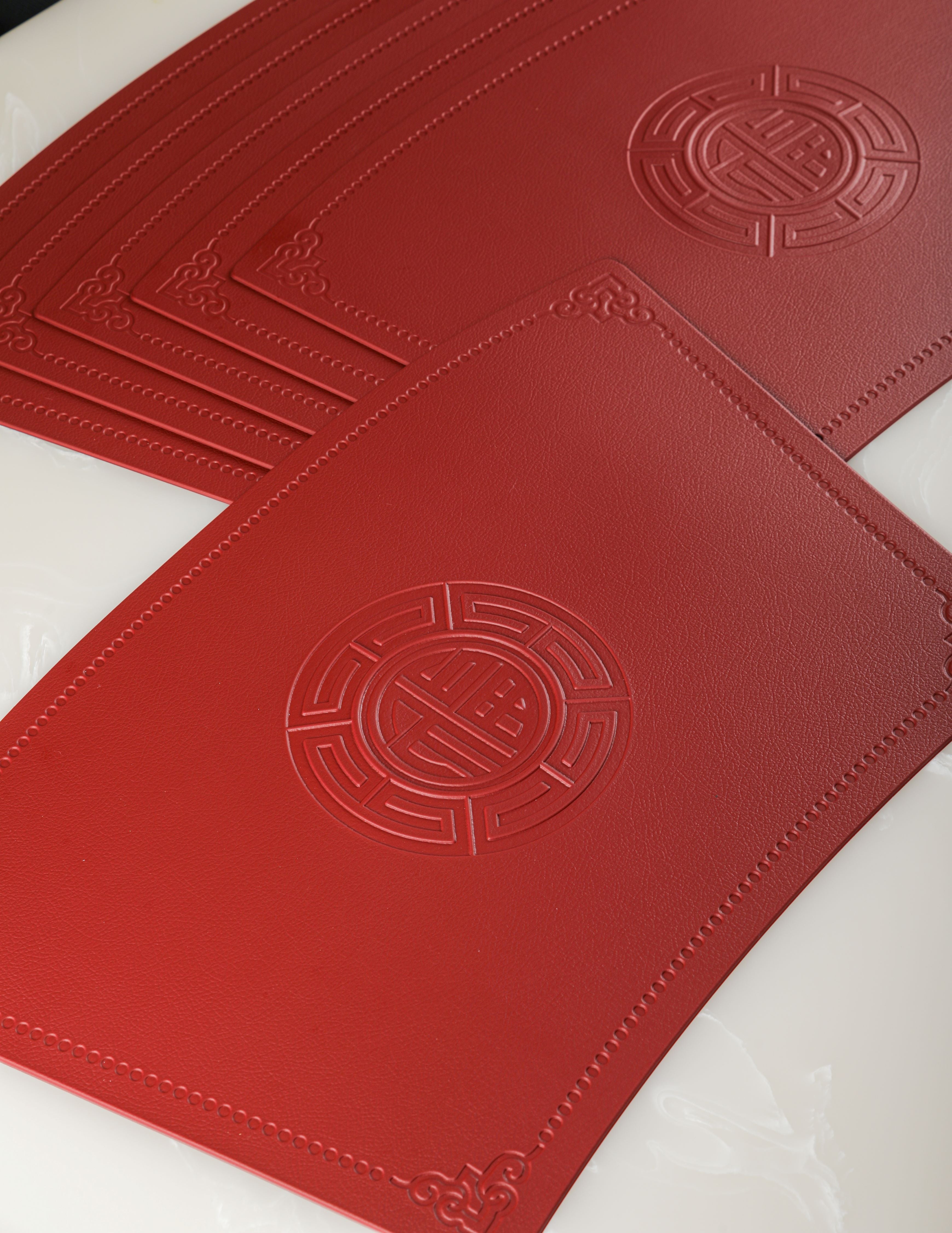 Red Leather Curve Table Mats (Set Of 6)