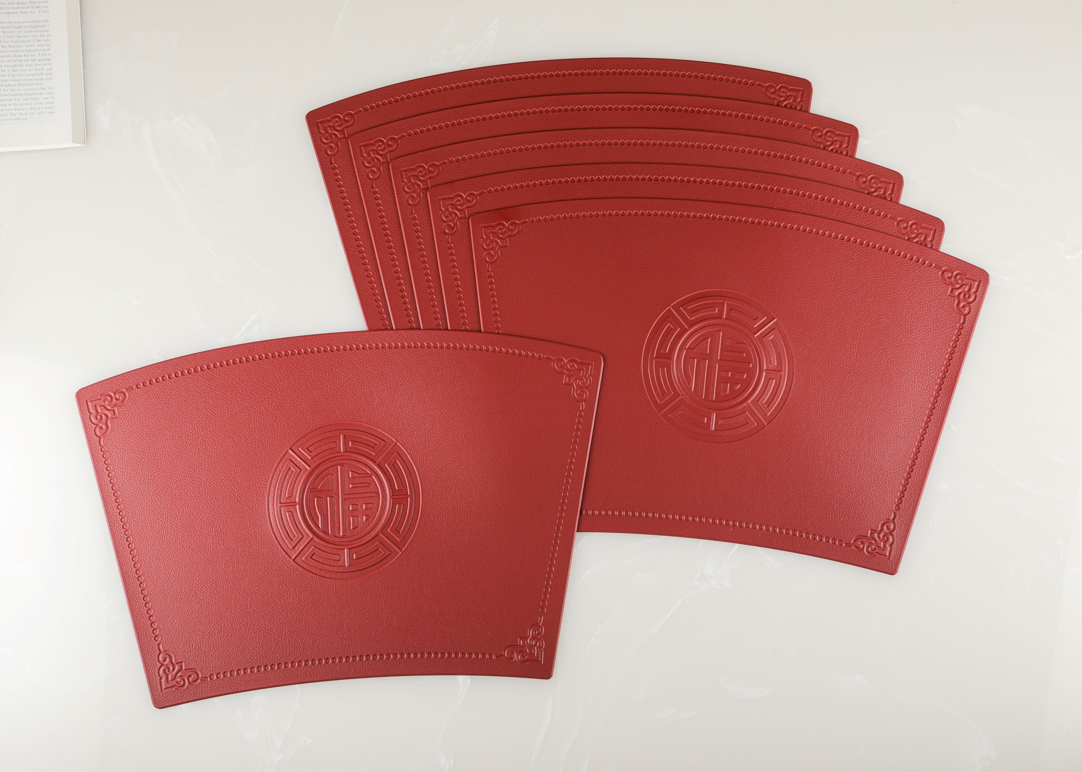 Red Leather Curve Table Mats (Set Of 6)