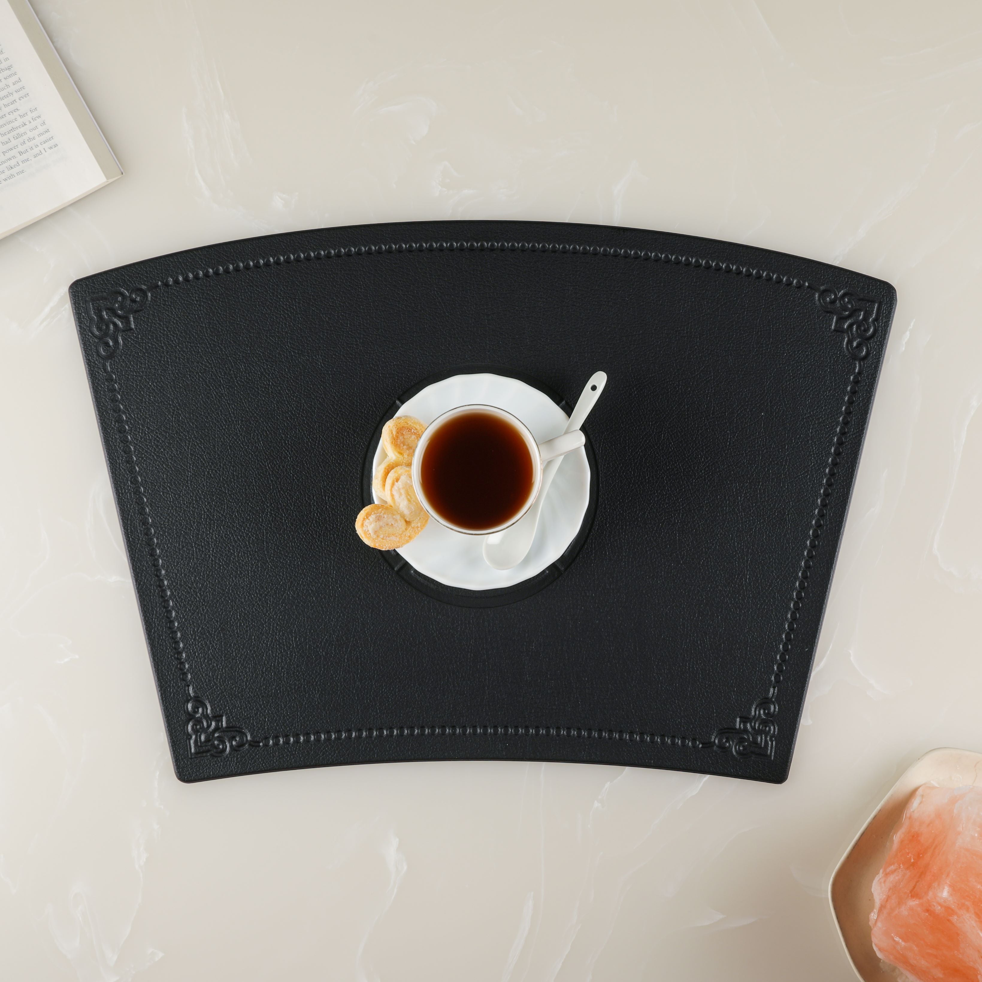 Black Leather Curve Table Mats (Set Of 6)