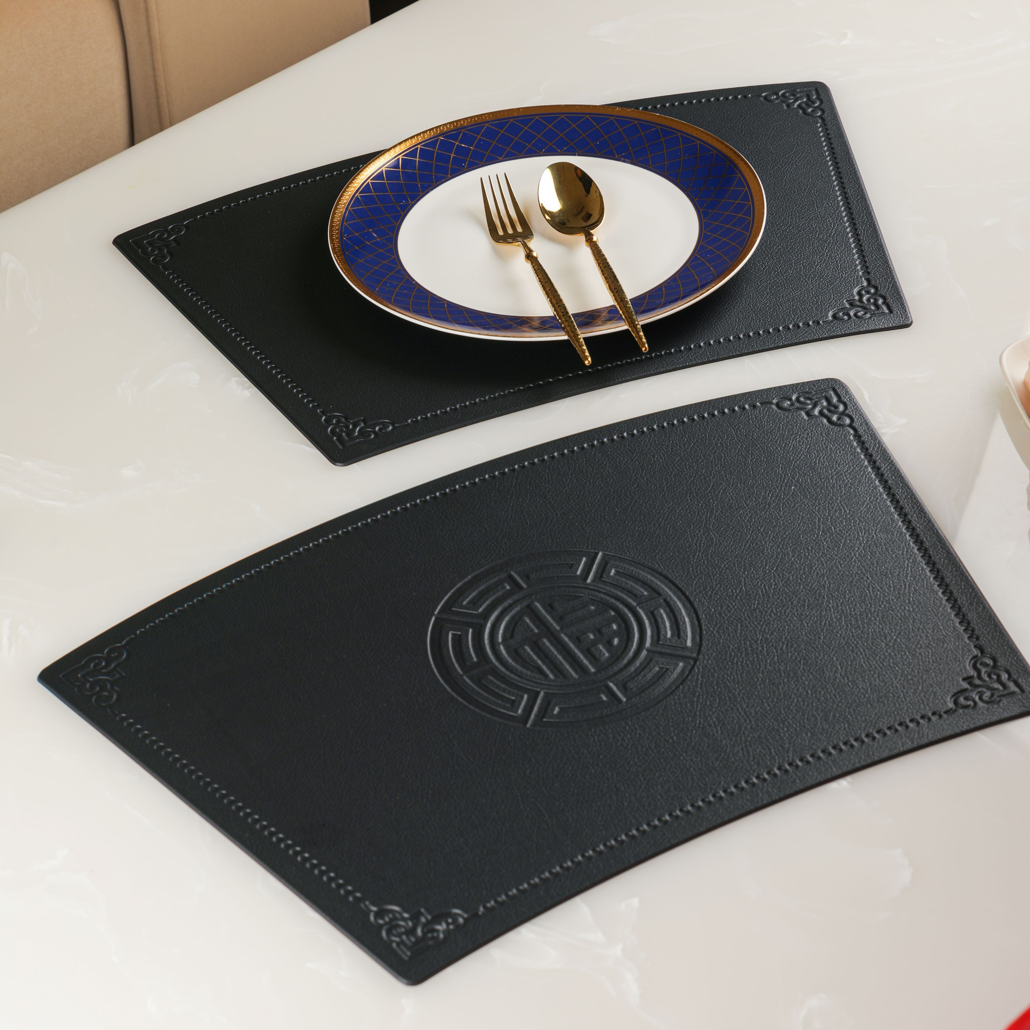 Black Leather Curve Table Mats (Set Of 6)