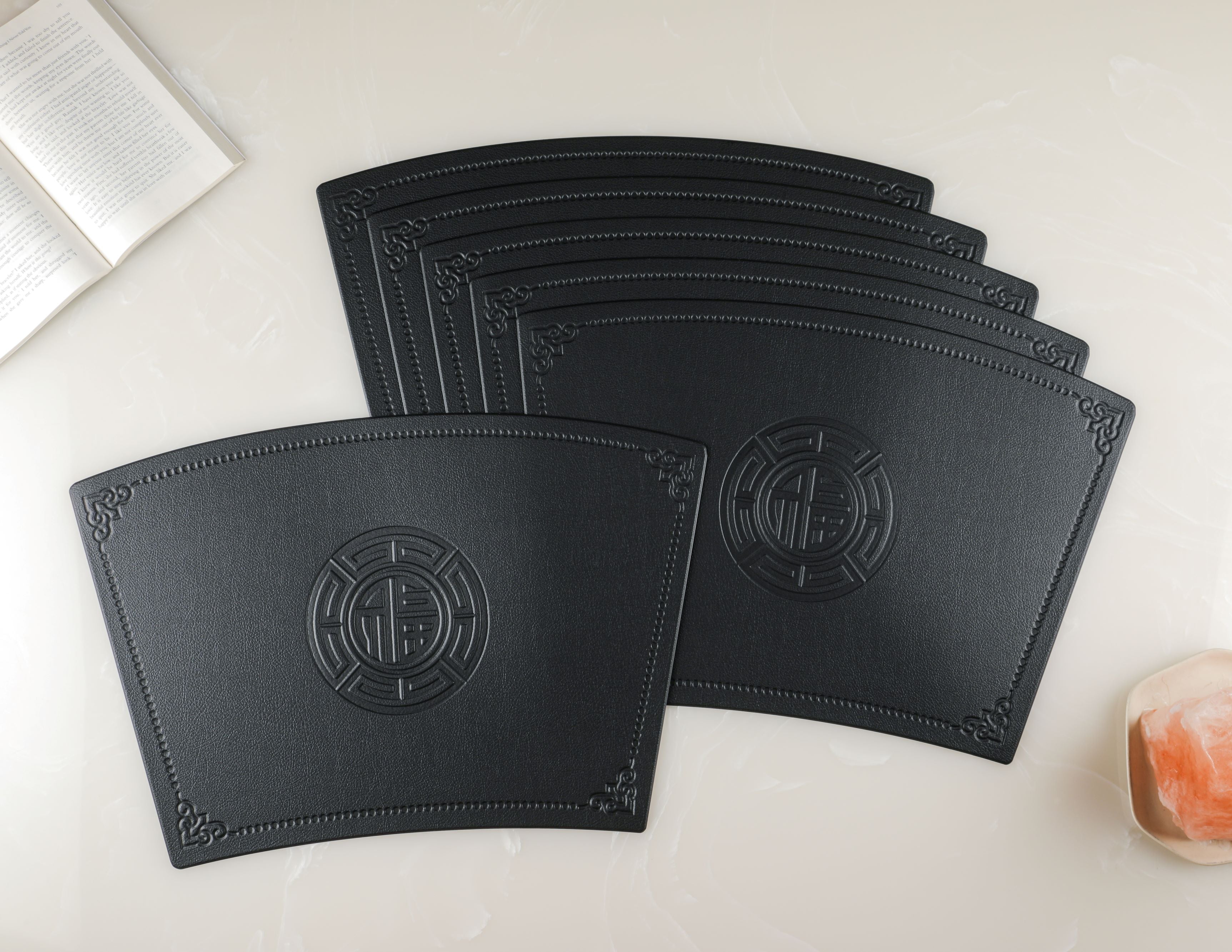 Black Leather Curve Table Mats (Set Of 6)