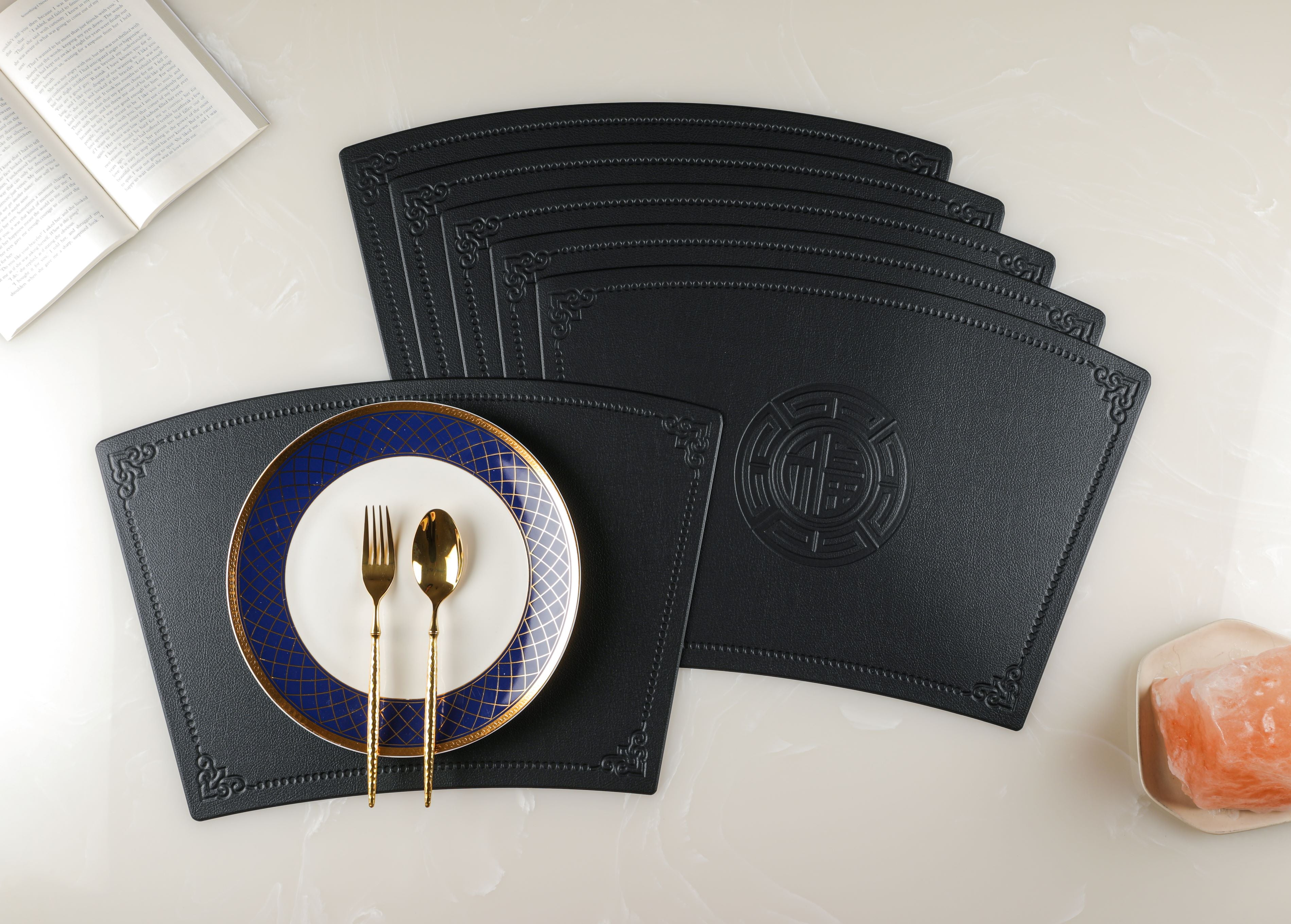 Black Leather Curve Table Mats (Set Of 6)