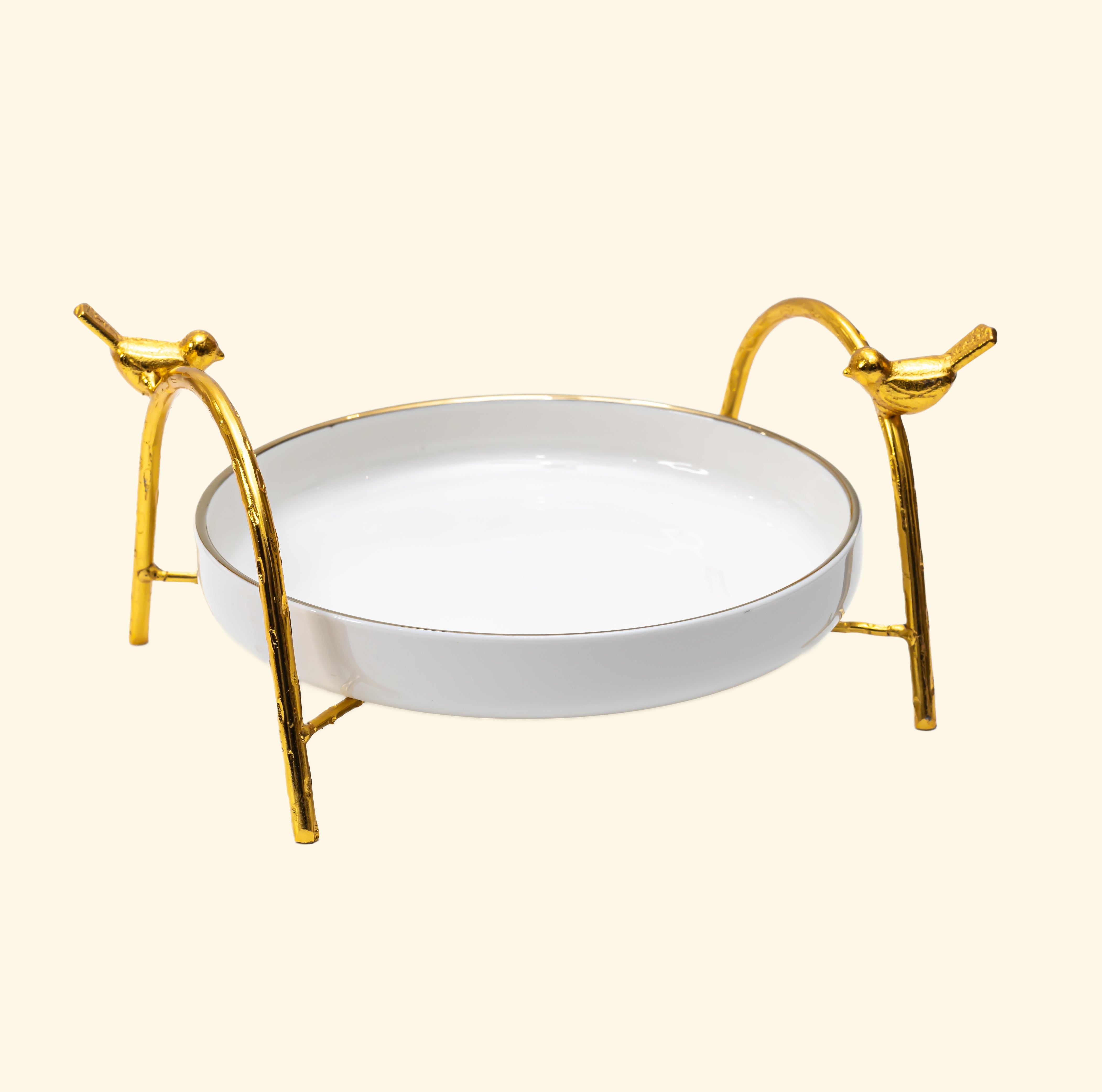 Ceramic Platter with Metal Golden Stand