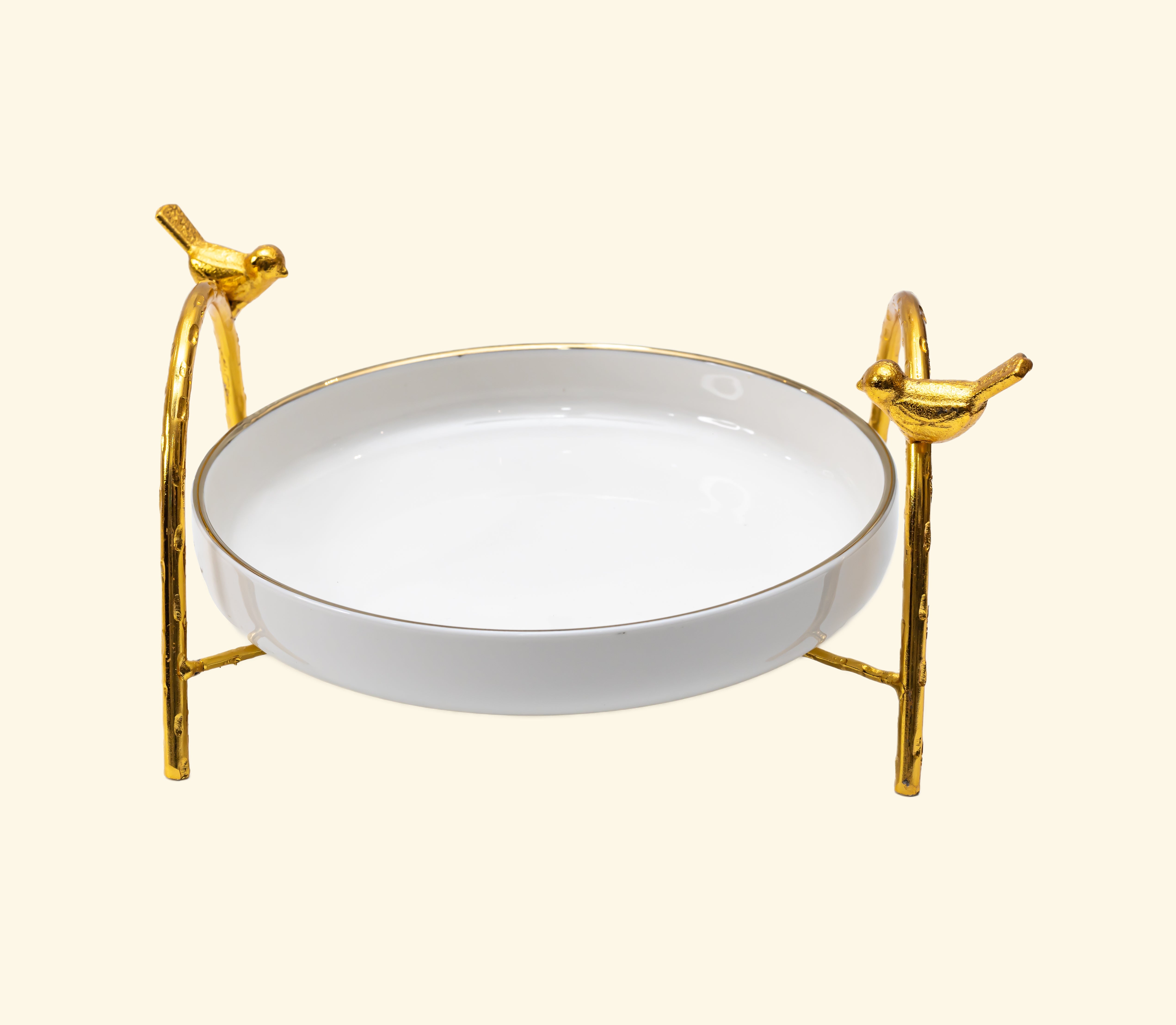 Ceramic Platter with Metal Golden Stand