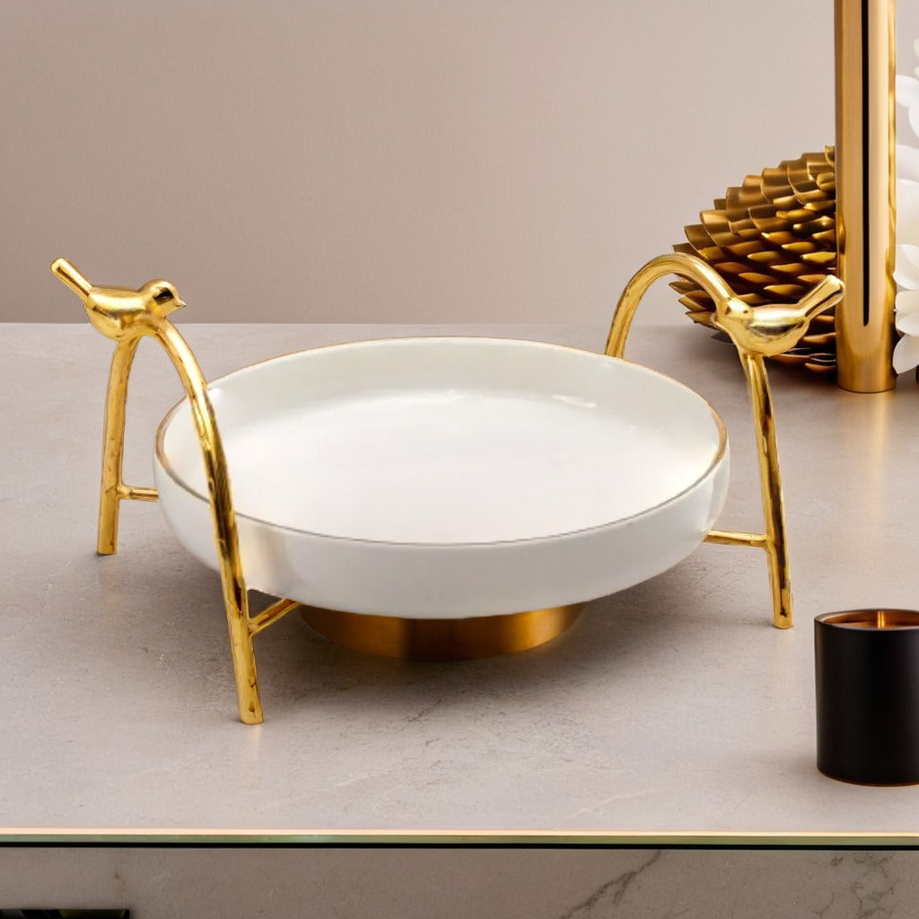 Ceramic Platter with Metal Golden Stand