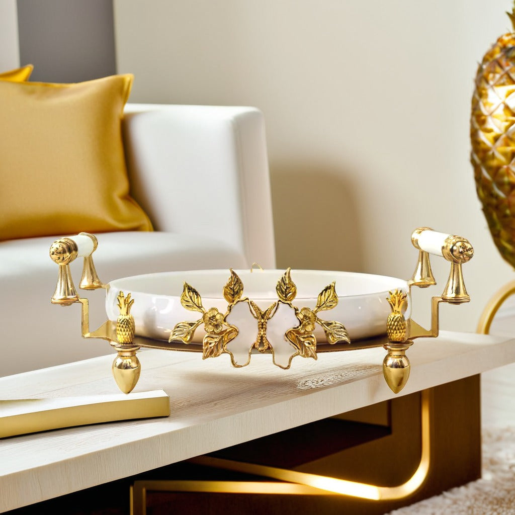 Ceramic Platter with Metal Golden Stand