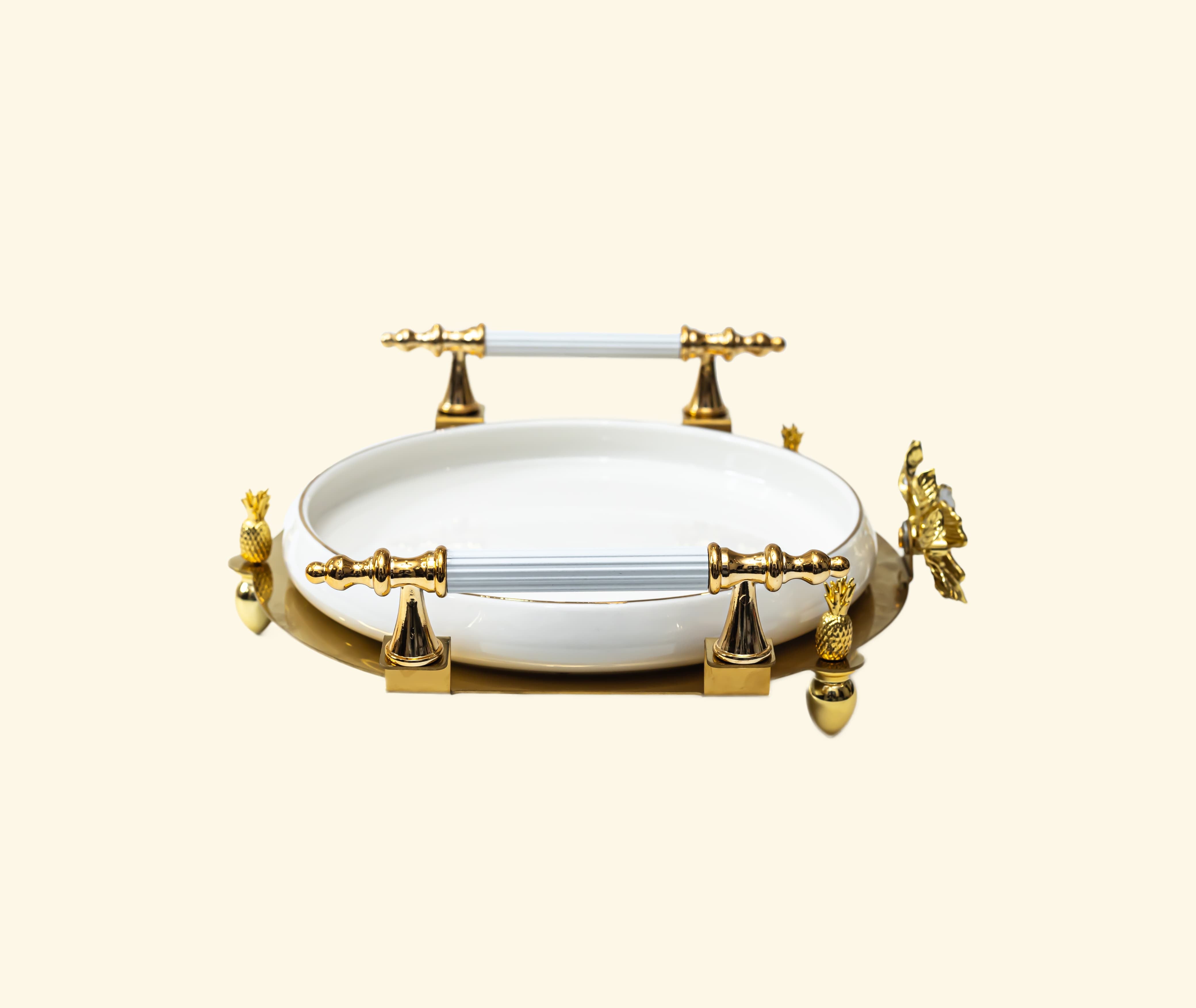 Ceramic Platter with Metal Golden Stand