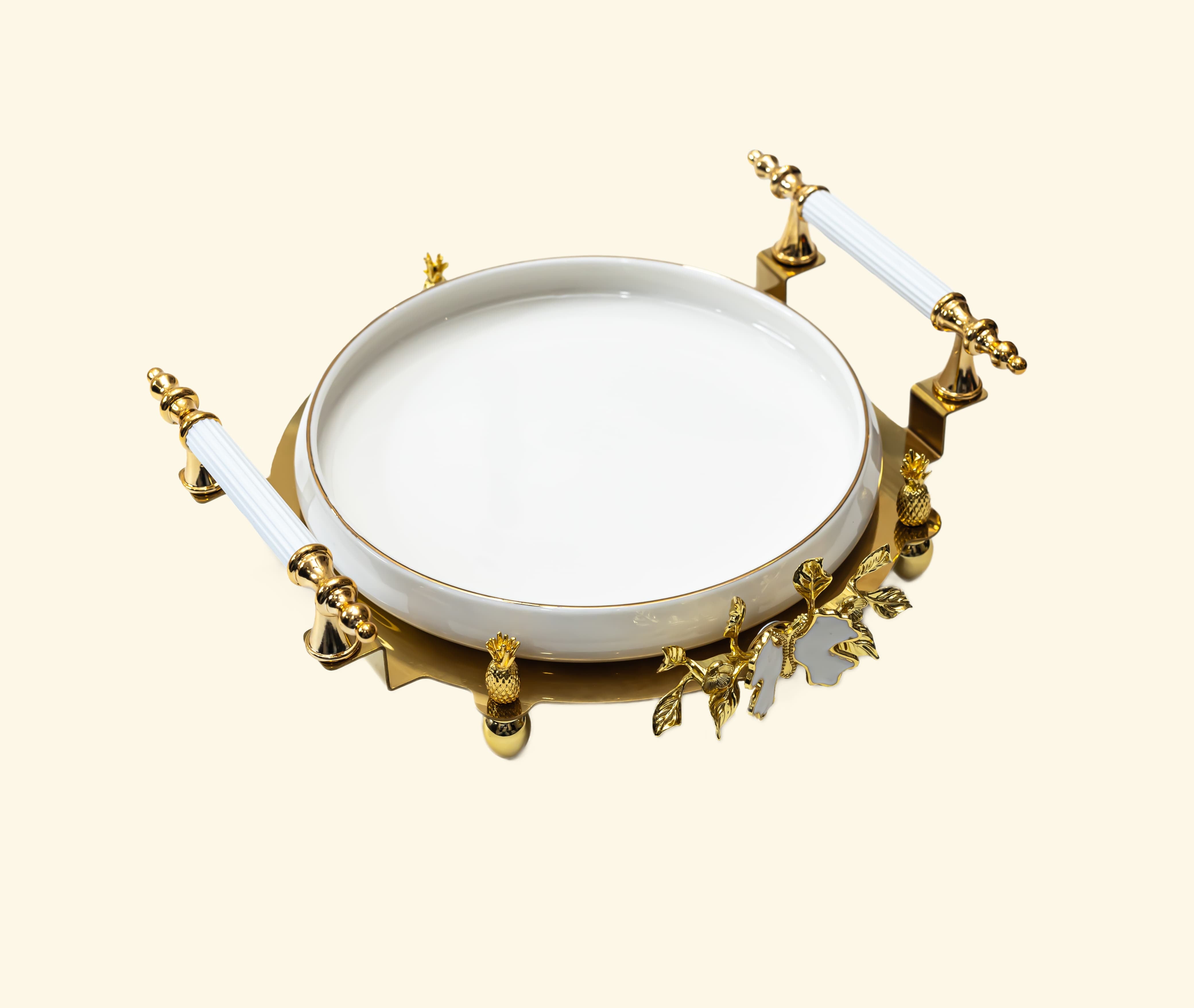Ceramic Platter with Metal Golden Stand