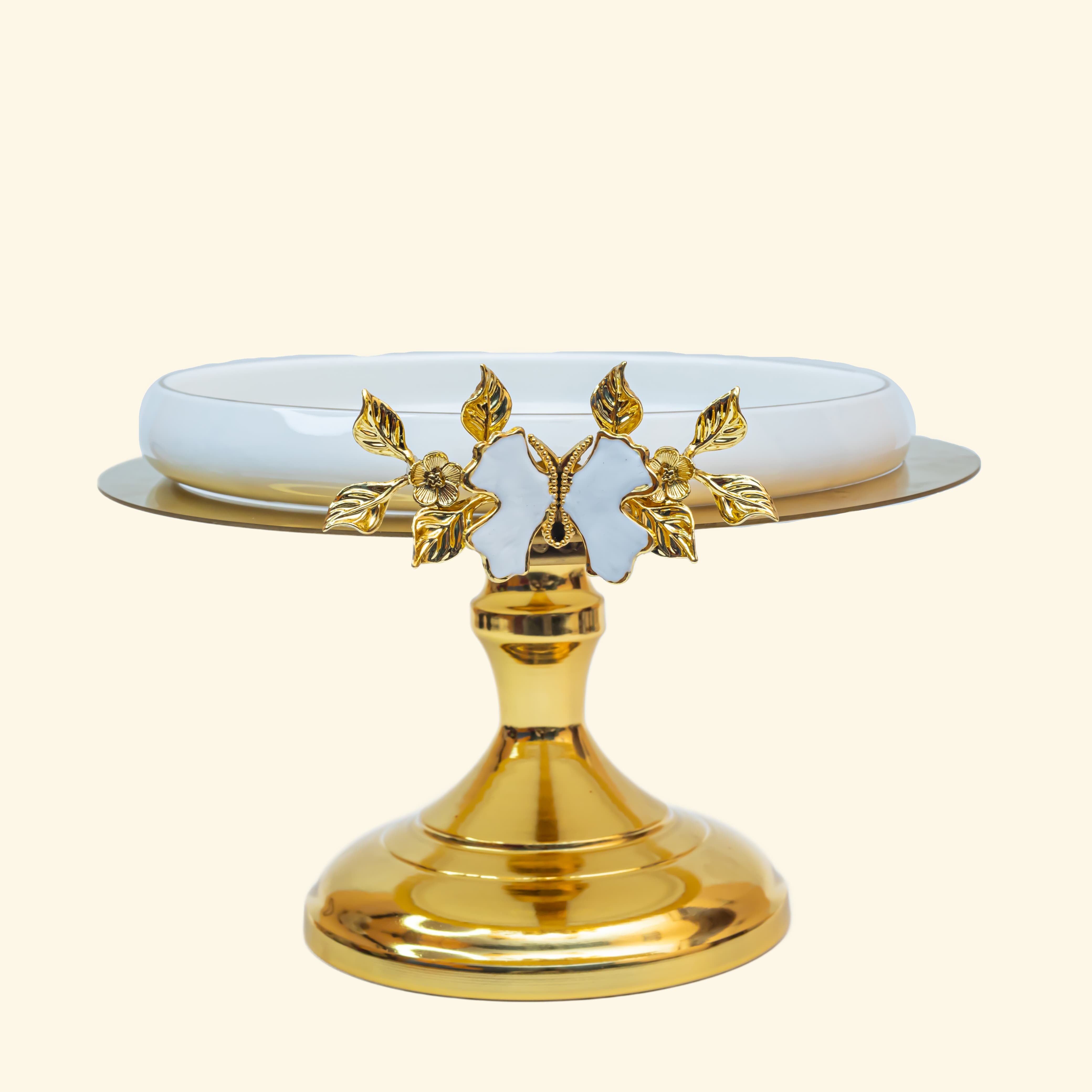 Ceramic Platter with Metal Golden Stand