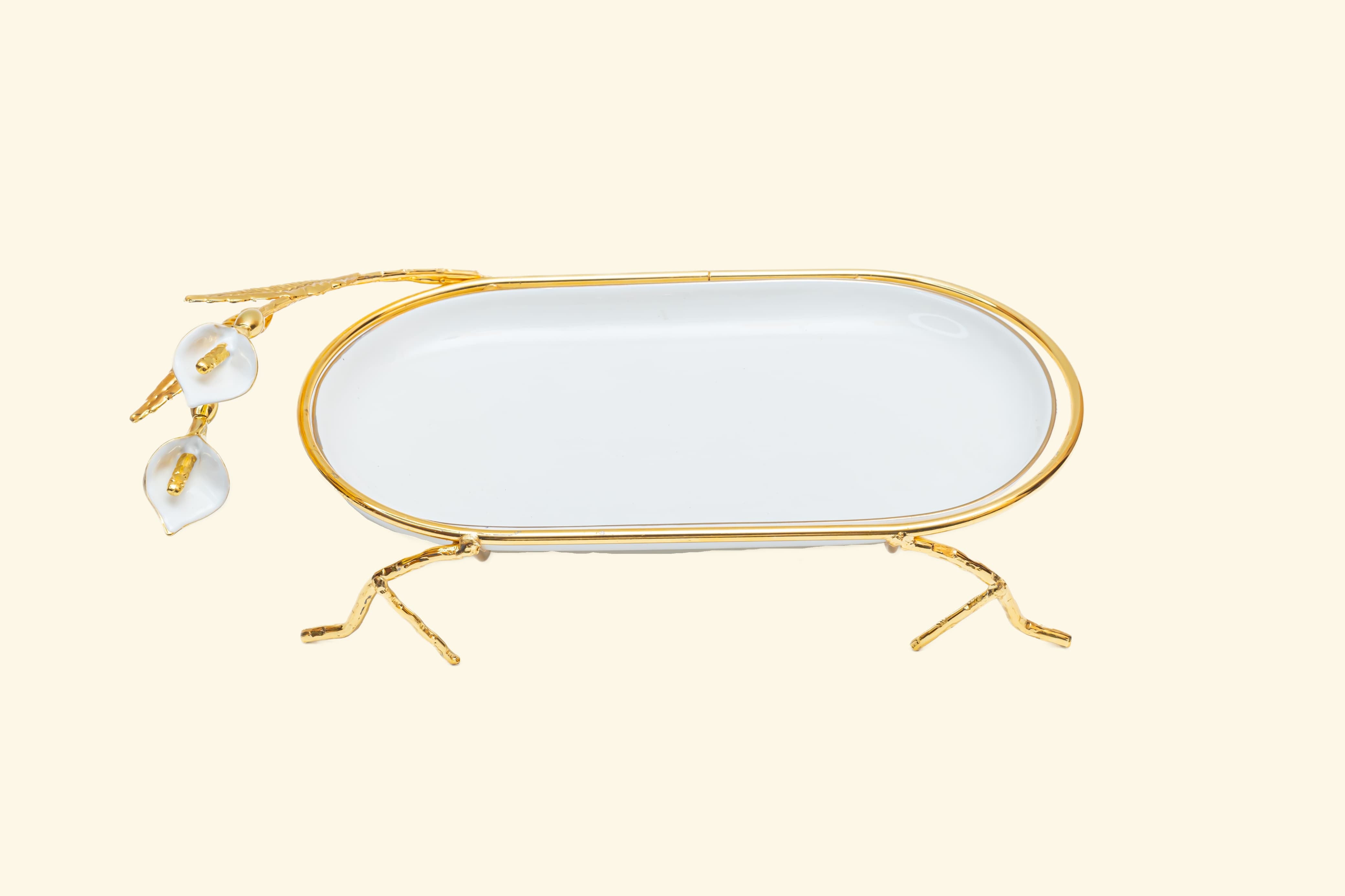 Ceramic Platter with Metal Golden Stand