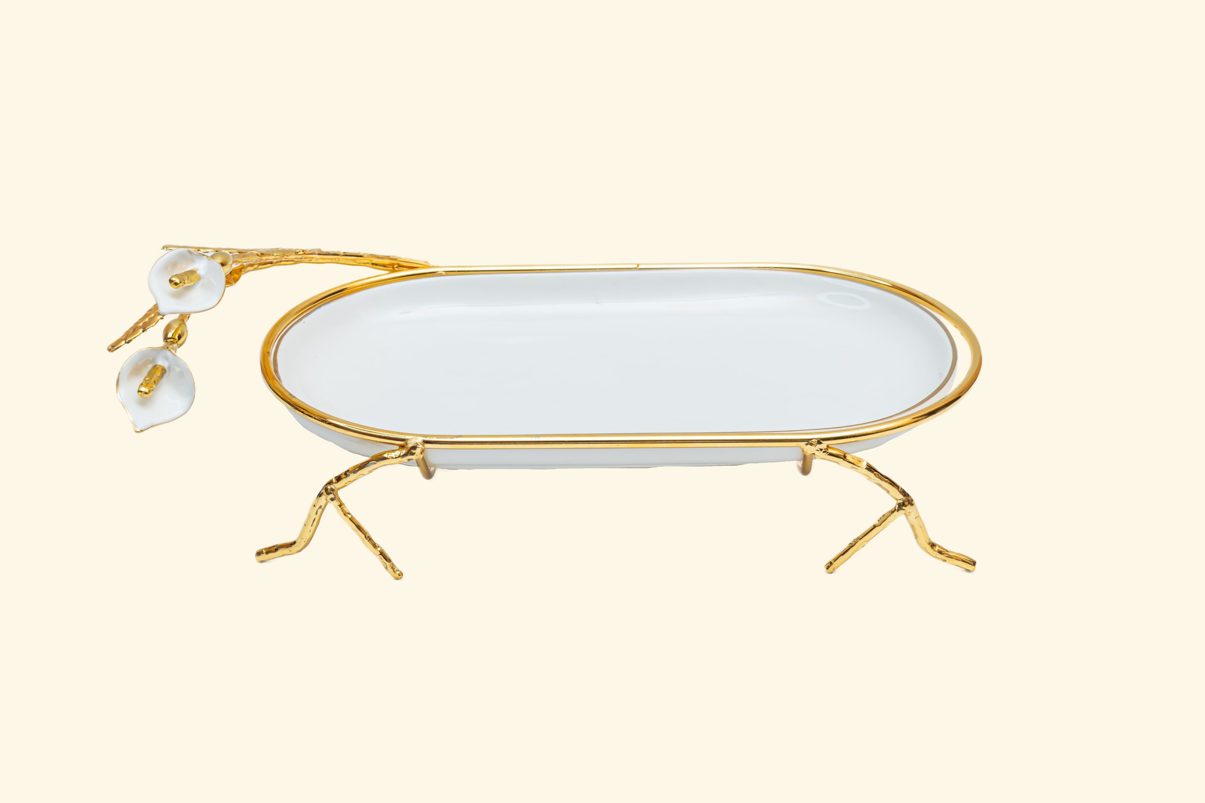 Ceramic Platter with Metal Golden Stand